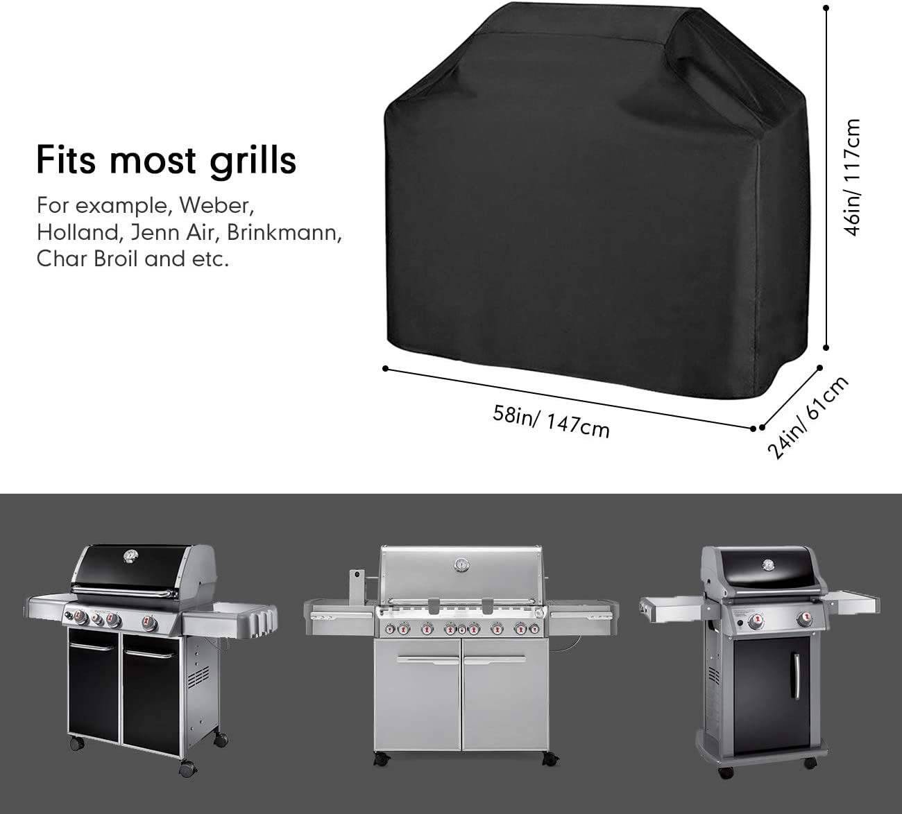 Grillabdeckung BBQ Grill Abdeckhaube Brenner Gasgrill Schutzhülle Haube 145*61*117 Schwarz 210D Polyester mit PolyurethanBeschichtung