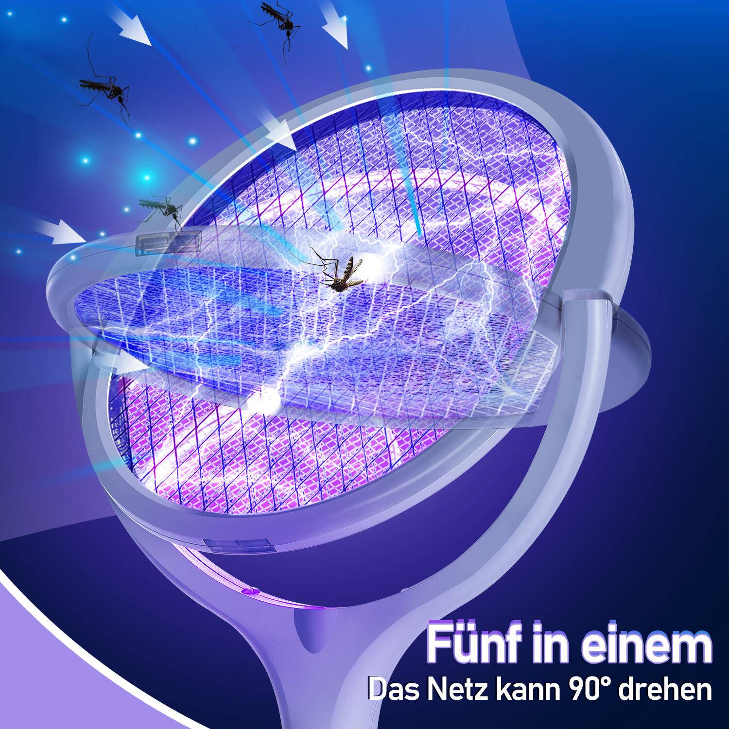 5in1 Elektrische Fliegenklatsche Mücken Käfer Insektenvernichter Fliegenklappe