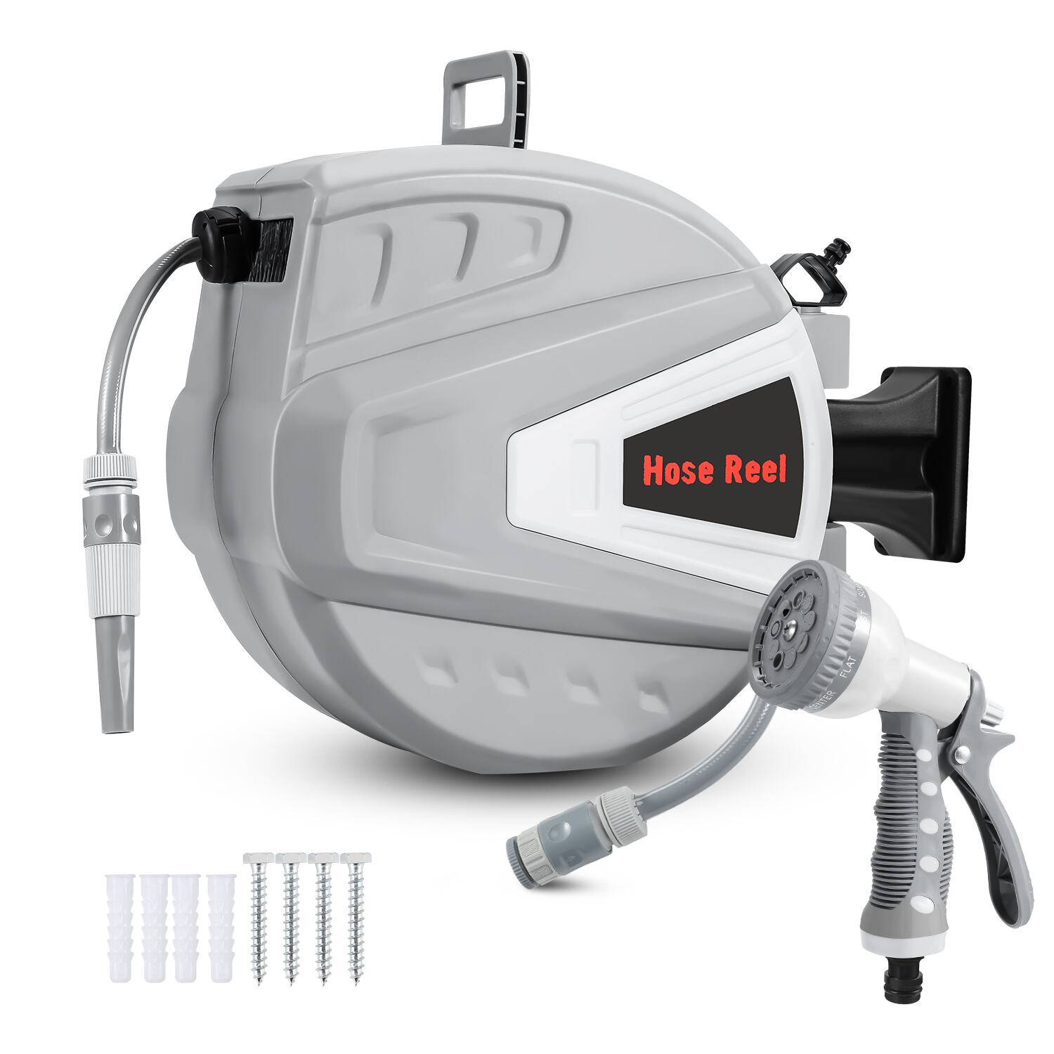 Druckluftschlauchtrommel Schlauchaufroller 20m automatik Aufroller 8 bar 1/4" Anschluss mit Multifunktionale Wasserspritzpistole Druckluftschlauch