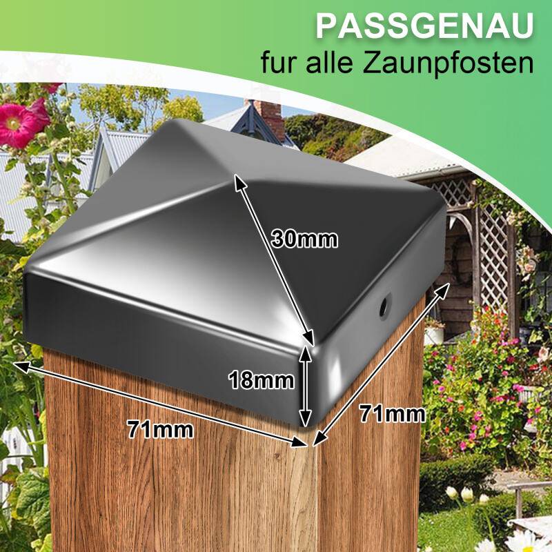10x Pfostenkappe Pyramide Abdeckkappe für Pfosten 71x71mm Schwarz