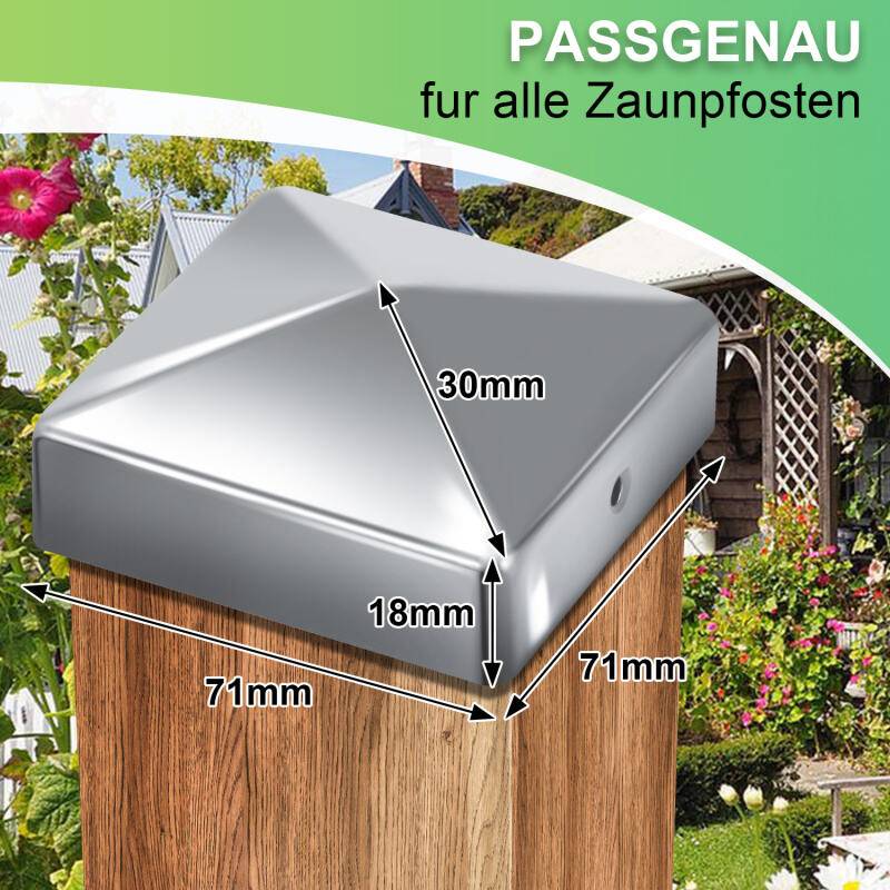 Pfostenkappe 10x Pyramide Abdeckkappe für Pfosten Zaunpfahl Abdeckung 71x71mm Silber