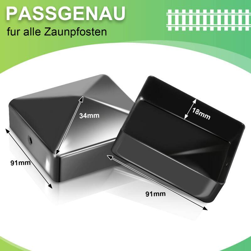 10x Pfostenkappe Zaunpfahl Abdeckung Pfostenkappe Pyramide Abdeckkappe 91x91mm Schwarz