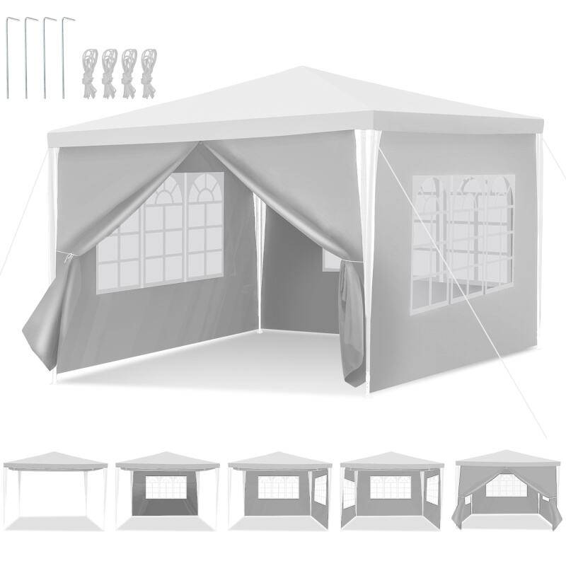 Pavillon Garten mit abnehmbaren mit Spiralschläuchen und großen Fenstern Seitenteilen tragbares wasserdichtes Zelt Partyzelt, Gartenpavillon 3 x 3
