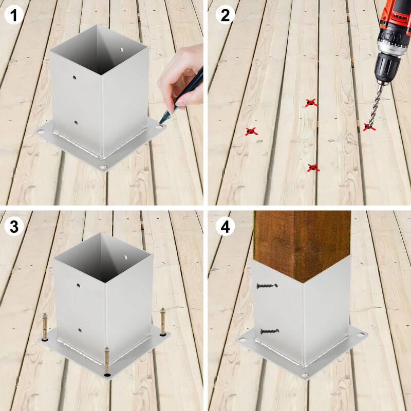 Aufschraubhülse für Vierkantholzpfosten 4x Pfostenträger Silber 90x90mm