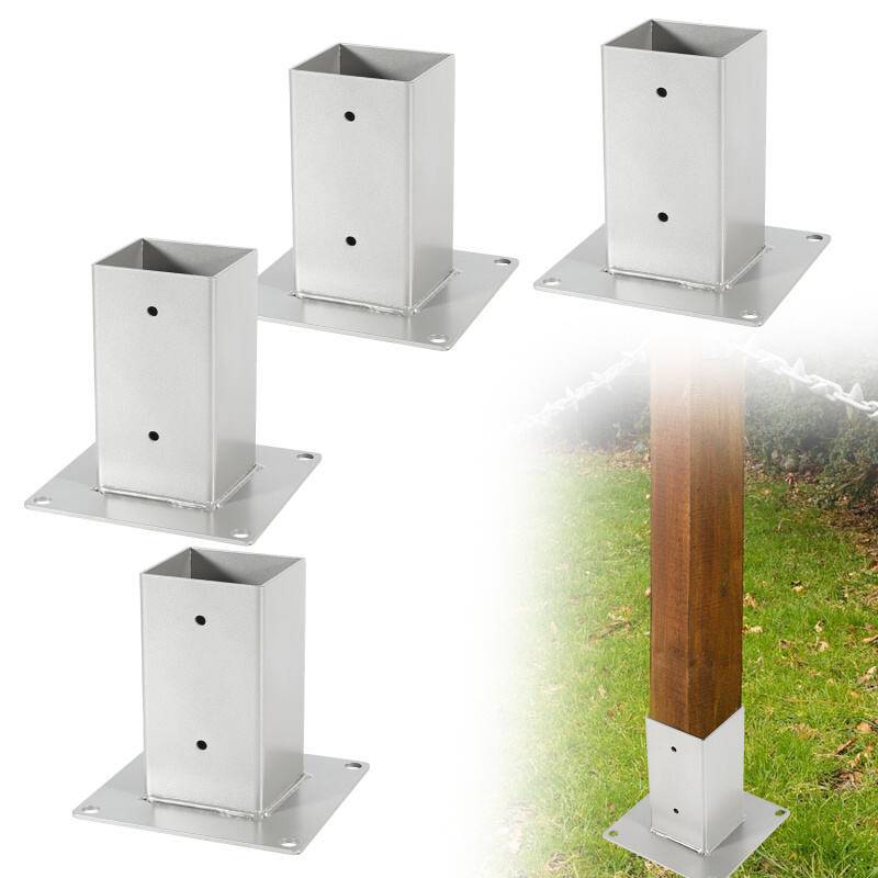 Aufschraubhülse Bodenhülse für Vierkantholzpfosten Silber 80x80mm