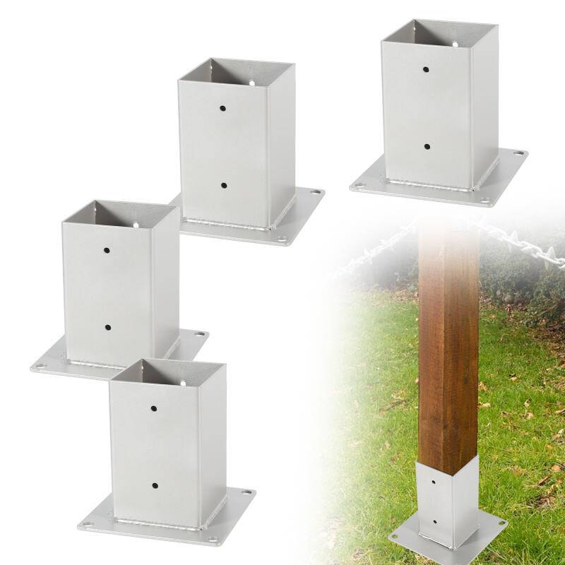 Aufschraubhülse 4 Stück Pfostenträger Zaunpfosten Einschlaghülse Silber 90x90mm