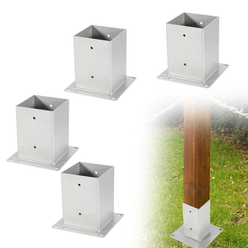 Aufschraubhülse 4 Stück Pfostenträger Zaunpfosten Einschlaghülse Silber 100x100mm