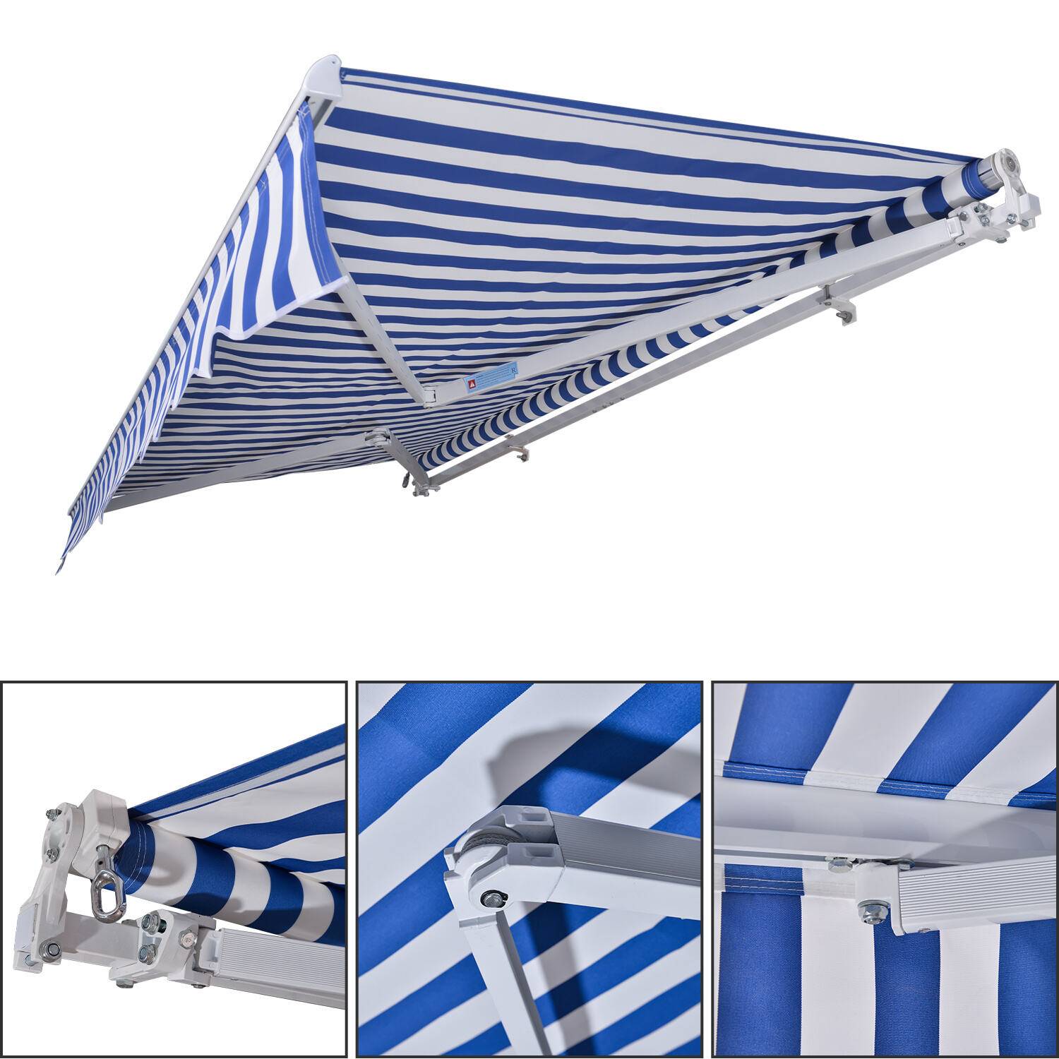 Gelenkarmmarkise 250x200cm einziehbare Markise Sonnenschutz Balkonmarkise Gelenkarm Sonnenschutz Blau/Weiß