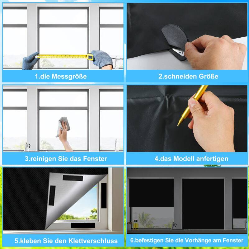 Verdunklungsstoff selbstklebende Fensterfolie Verdunkelungsfolie Folie mit Thermobeschichtung für alle Fenster 145*300CM