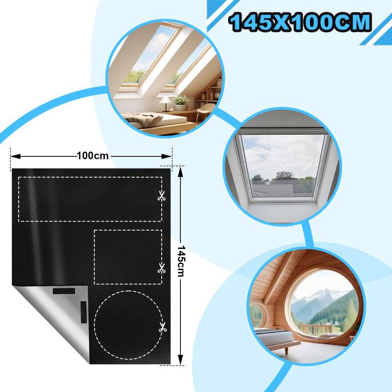 Sonnenschutz Verdunklungsstoff, 100% Fenster Verdunkelung, 145x100cm Verdunklungsstoff für Alle Fenster, mit Tasche