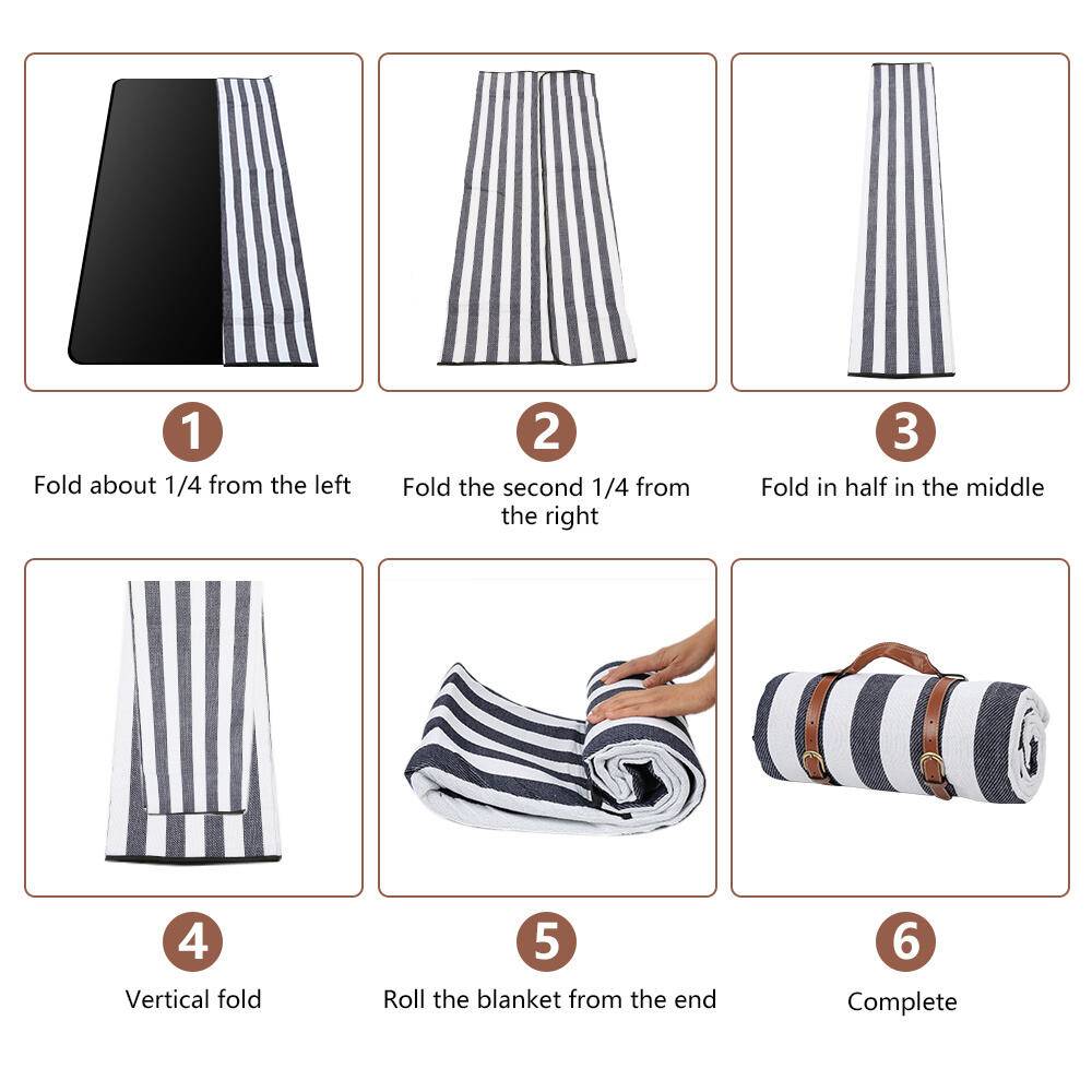 Stranddecke 200 x 200 cm, 2-8 Personen Wasserdichte Outdoor Picknickdecke Blau-weiß Streifen Sandfrei Strandmatte Campingdecke Sanddichte