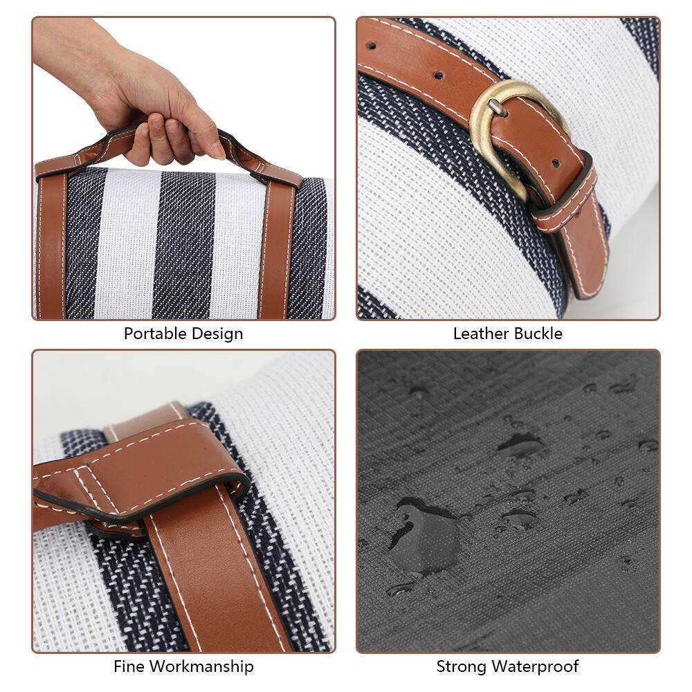 Stranddecke 200 x 200 cm, 2-8 Personen Wasserdichte Picknickdecke Sandabweisende Campingdecke XXL Ultraleicht Kompakt Nylon mit Tasche Blau-weiß