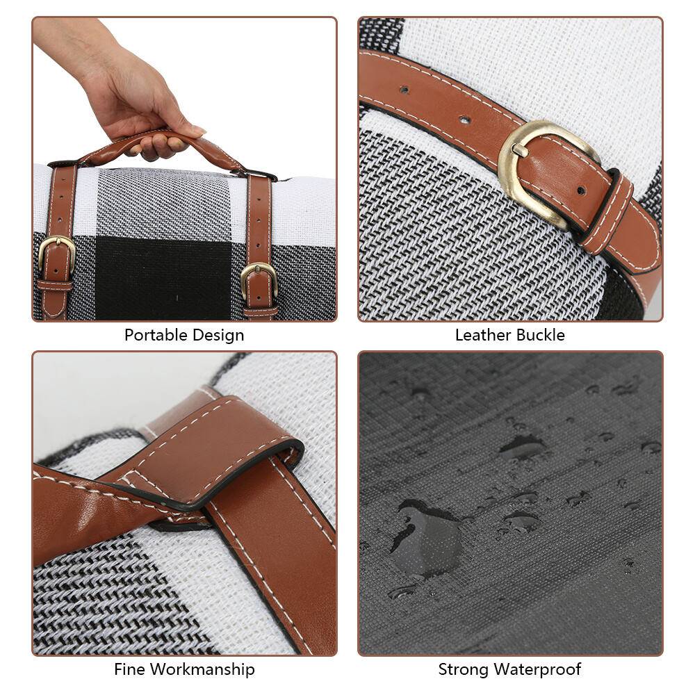 Picknickdecke 200x200cm 2-8 Personen Wasserdichte Stranddecke Sandabweisende Campingdecke XXL Ultraleicht Kompakt Nylon mit Tasche Schwarz-weiß