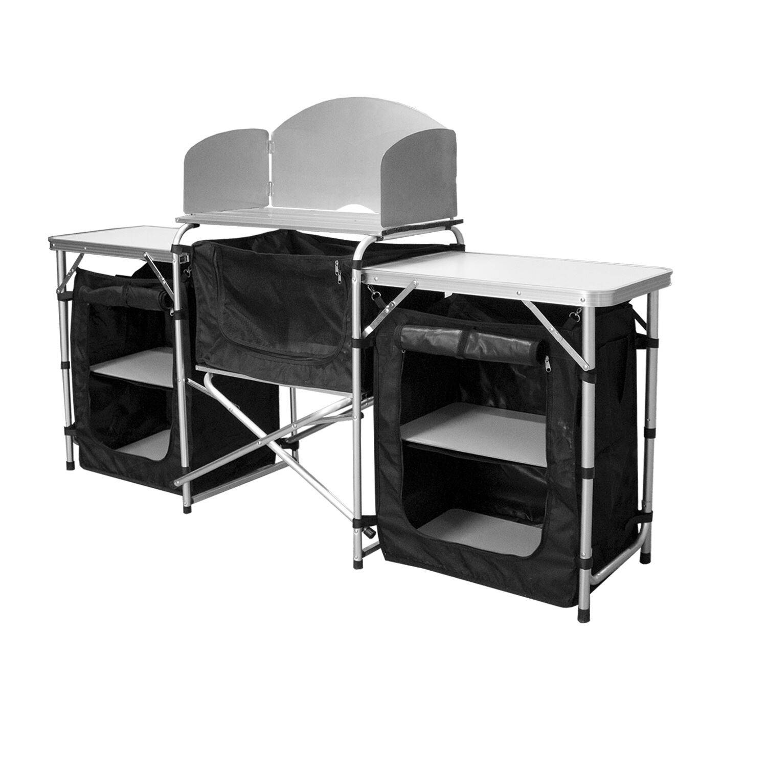 Campingtisch Campingküche 164.5x52x104cm, Campingschrank aus Aluminium, faltbar , inkl.Tragetasche, Klapptisch für Picknick Strand im Freien