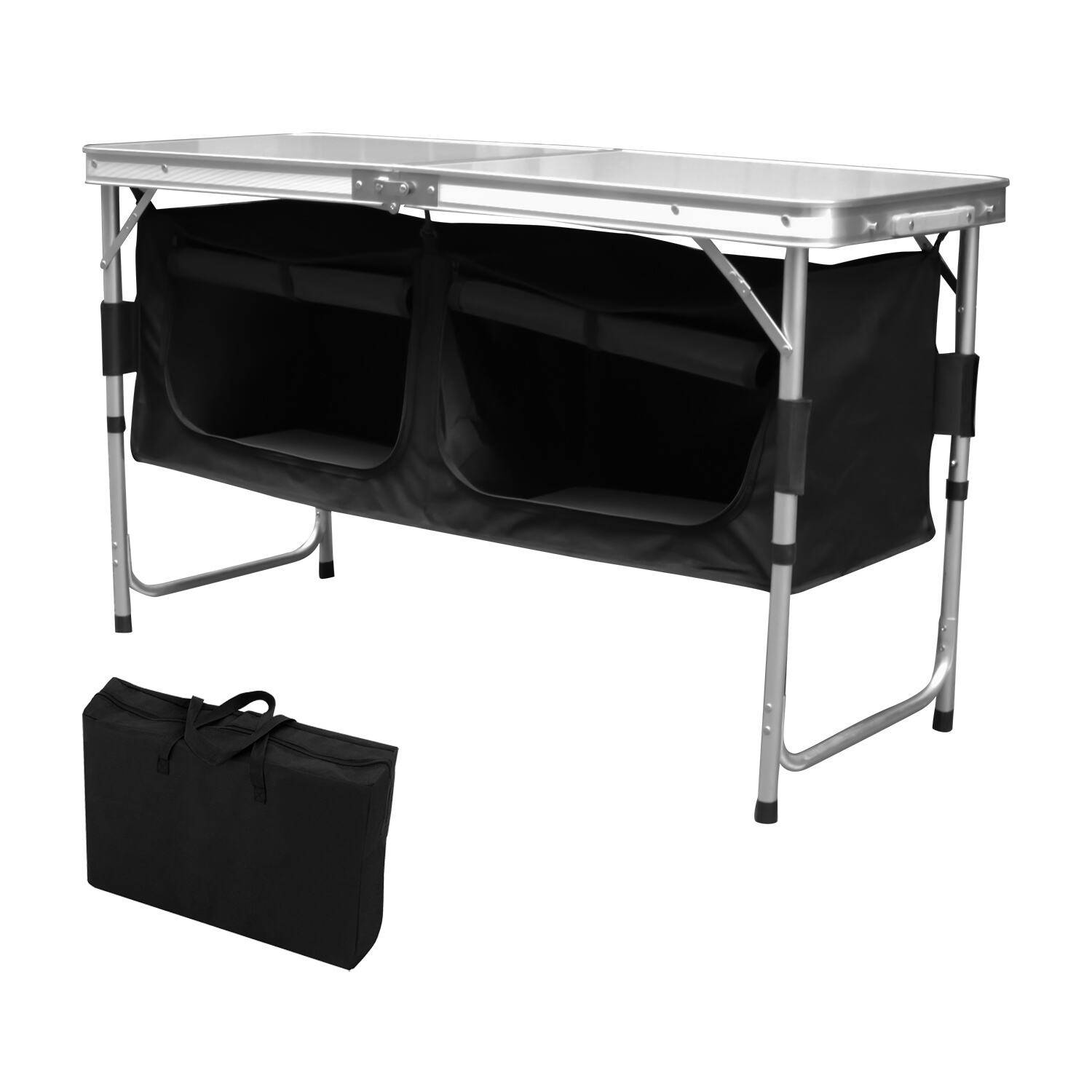 Campingküche Campingtisch aus Alu, faltbar Campingschrank inkl Tragetasche, für Picknick, Camping, Outdoor - Klein Size：120x47x68 cm