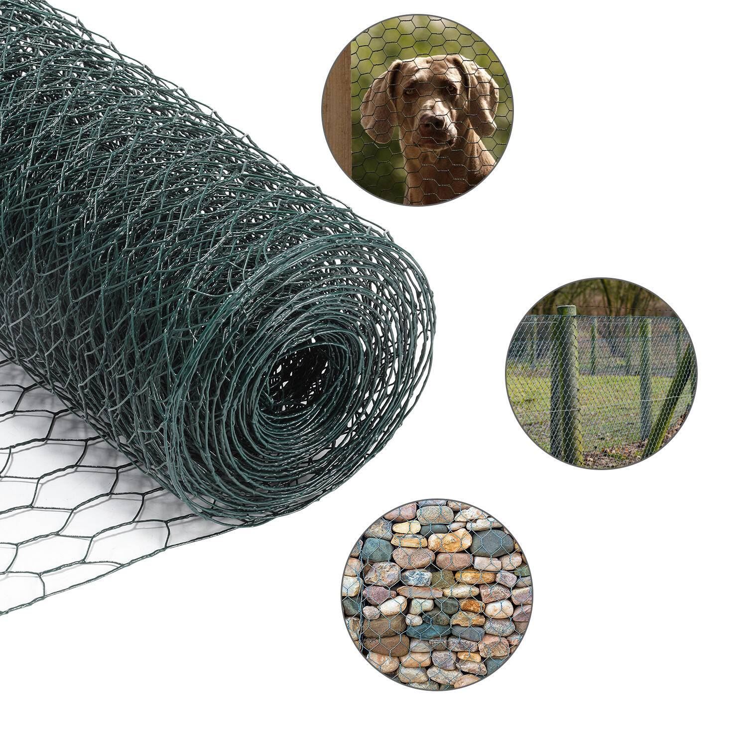 Drahtzaun Sechskantgeflecht 10m/25m Maschendrahtzaun 27mm aus verzinktem Stahl Grün 0.5m x 25m