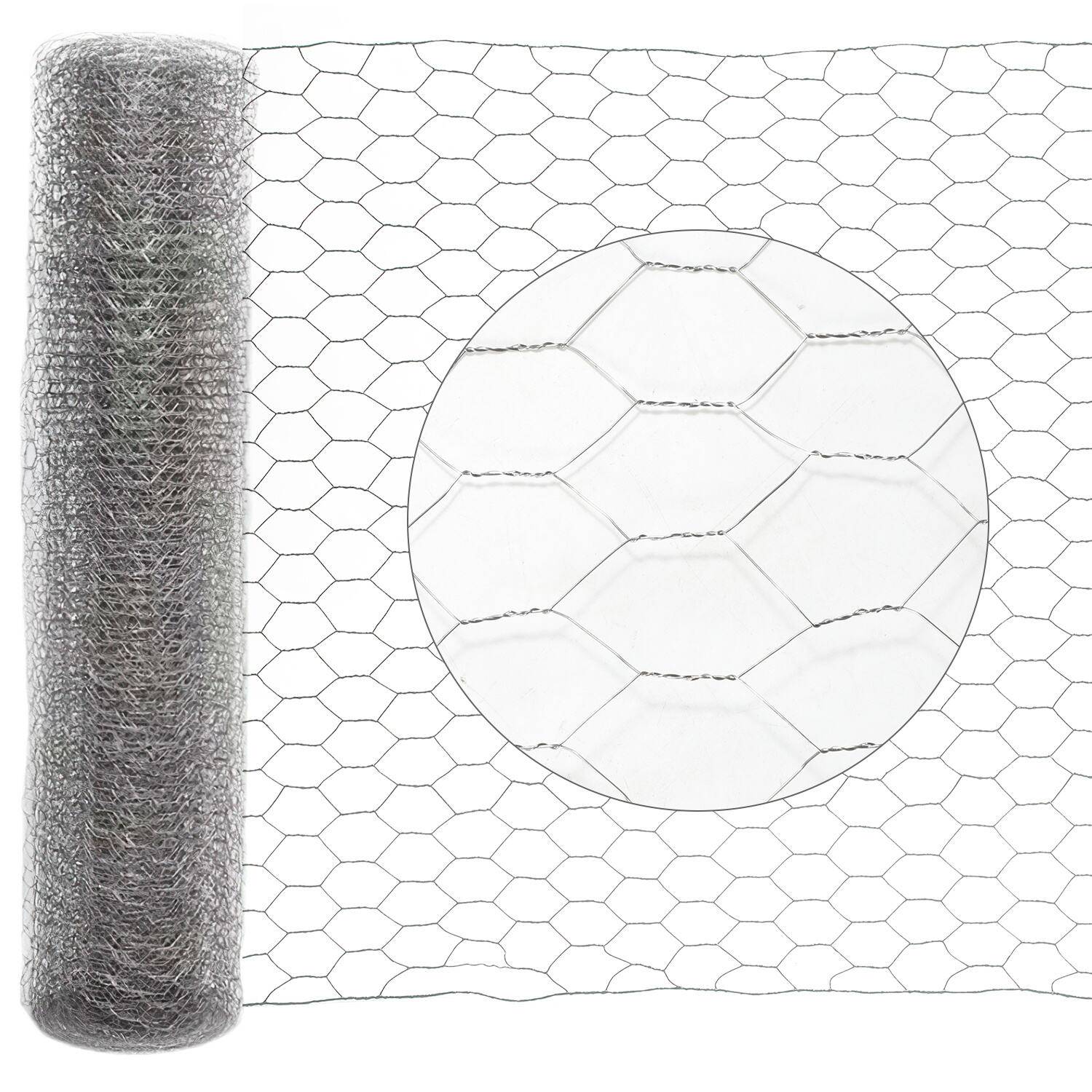 10/25m Drahtzaun Volierendraht in Silbrig Maschenweite 27 mm Sechskantgeflecht - 50 cm x 10m