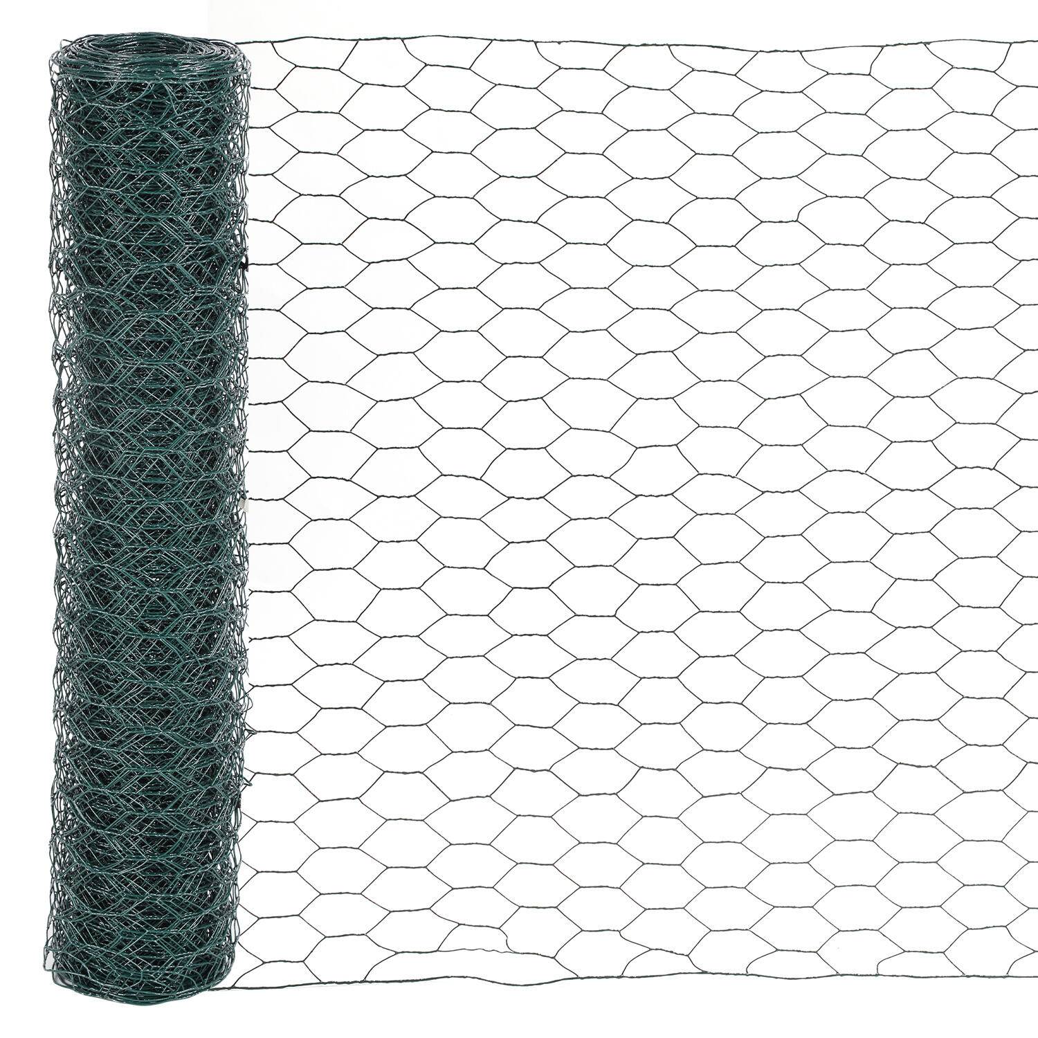 Drahtzaun Sechskantgeflecht 10m/25m Maschendrahtzaun 27mm aus verzinktem Stahl Grün 0.5m x 25m