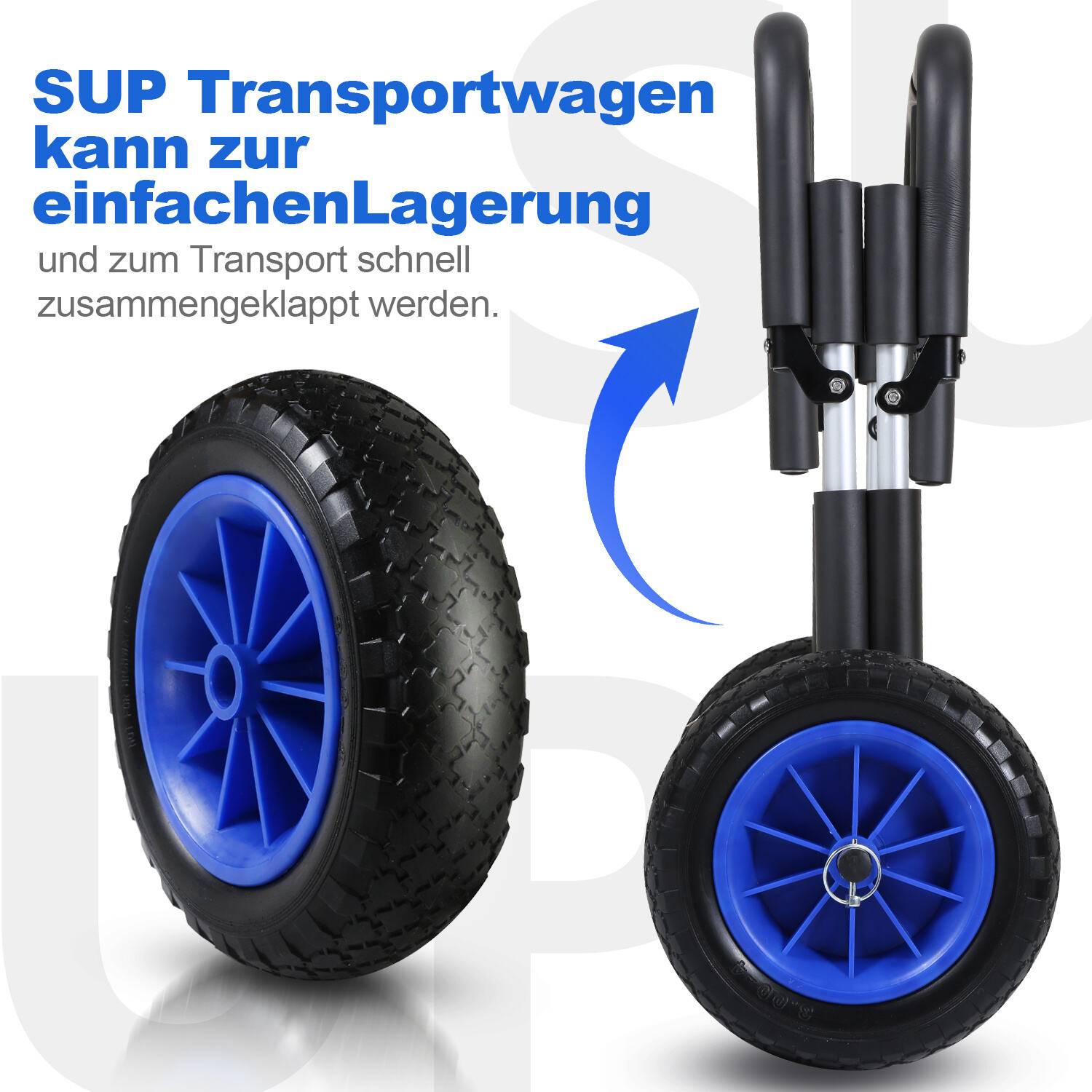 Klappbarer Doppel Transportwagen für 2 SUP Board Surfbrett Wasserski mit PolyurethanReifen bis 80kg