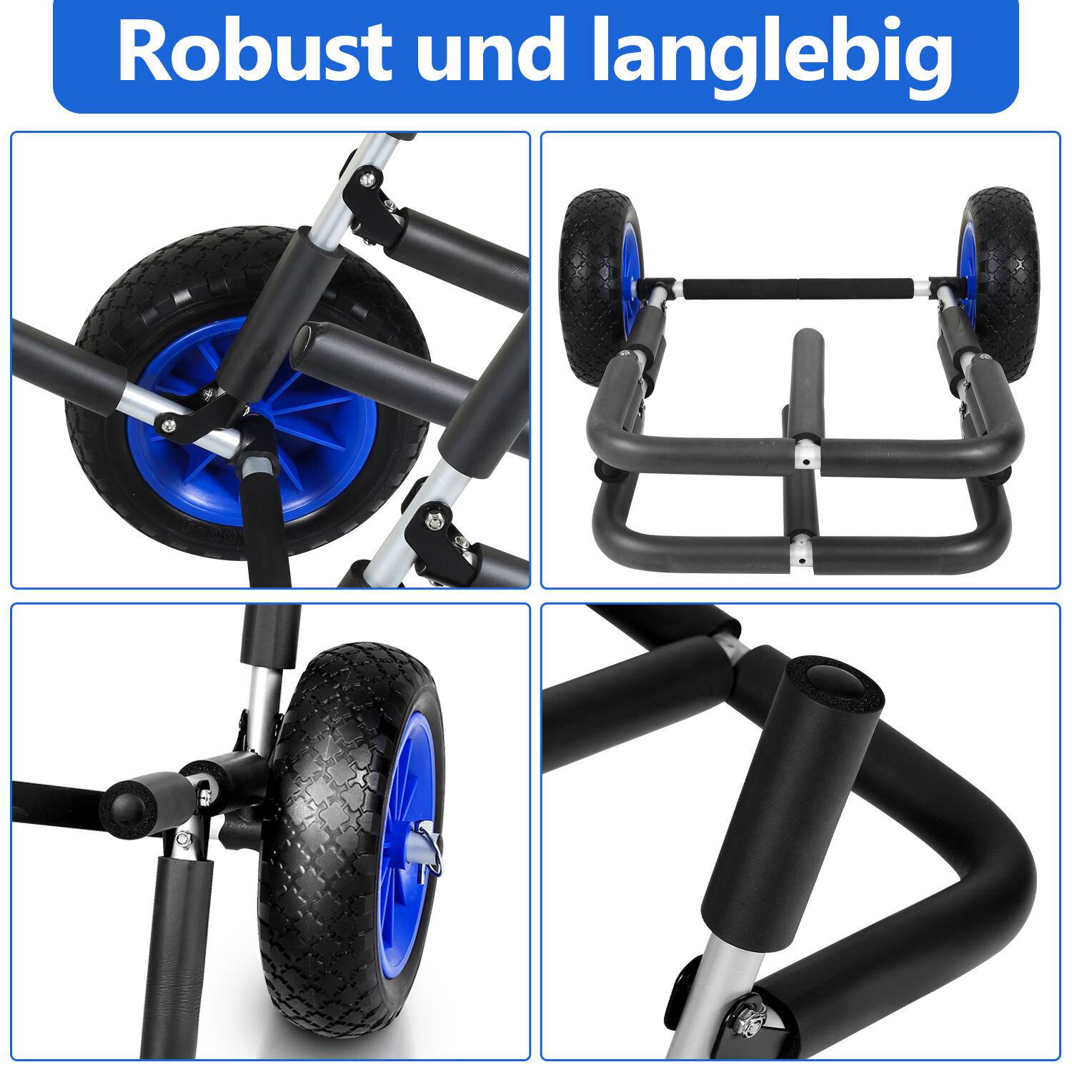 Klappbarer Doppel Transportwagen für 2 SUP Board Surfbrett Wasserski mit PolyurethanReifen bis 80kg