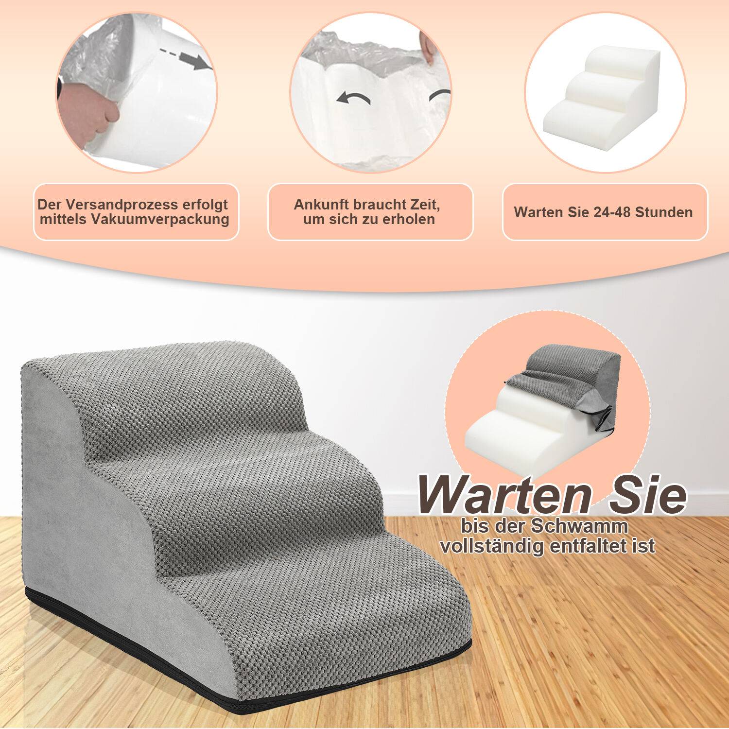 3-stufige Hundetreppe Rutschfeste Haustierrampe Treppen Hunderampe fuer Haustier Hundestufen Abnehmbar und waschbar