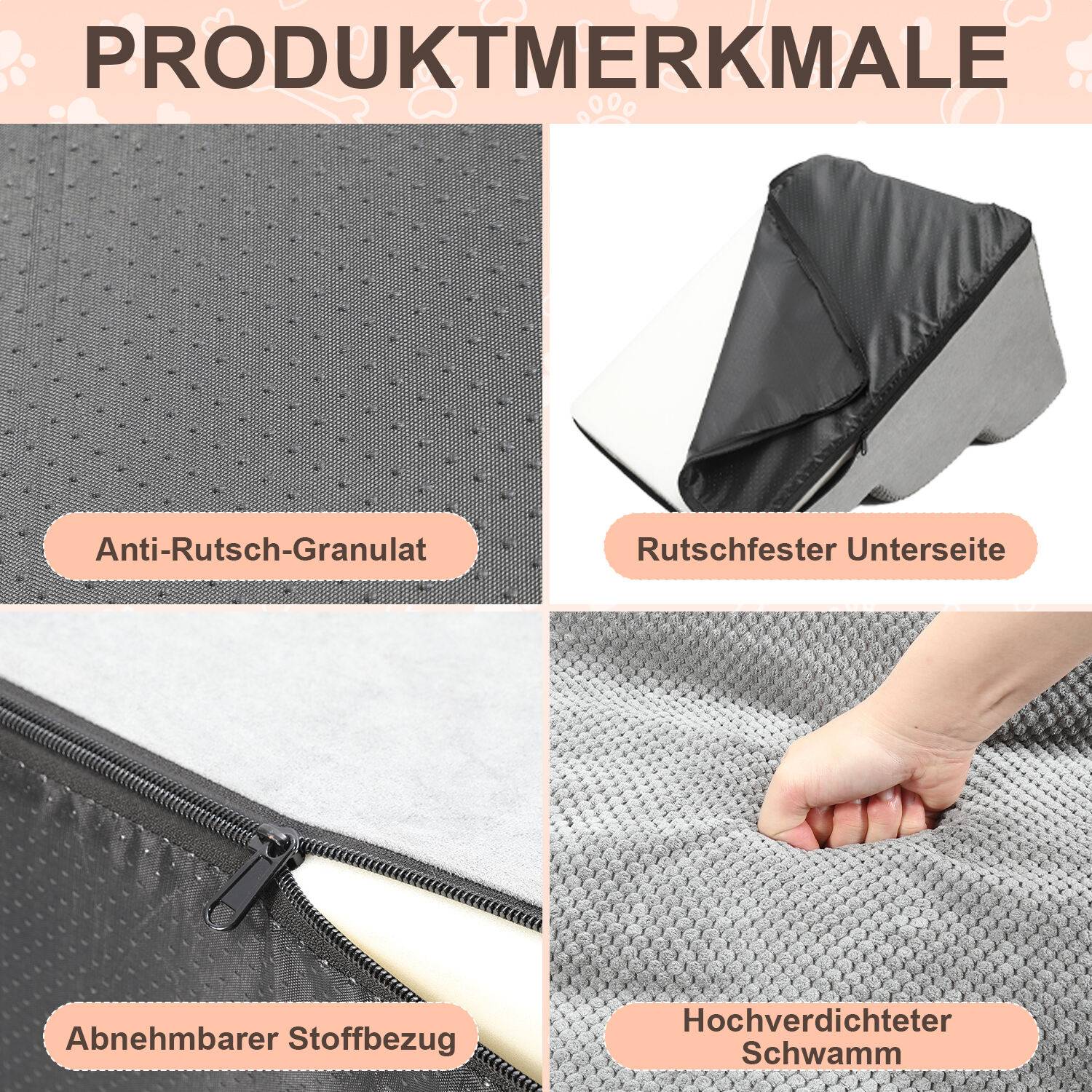 3-stufige Hundetreppe Rutschfeste Haustierrampe Treppen Hunderampe fuer Haustier Hundestufen Abnehmbar und waschbar