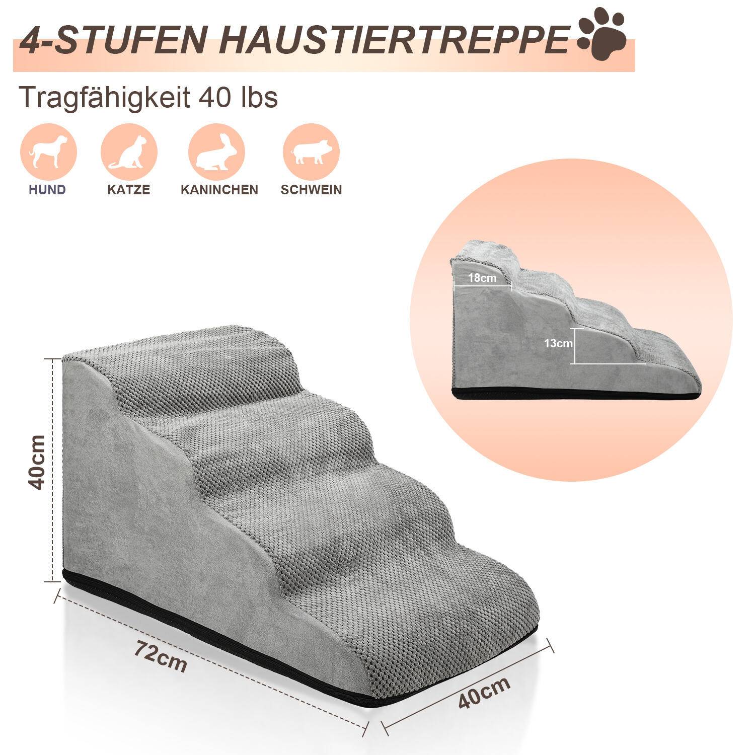 4-stufige Hundetreppe Rutschfeste Haustierrampe Treppen Hunderampe fuer Haustier Hundestufen Abnehmbar und waschbar