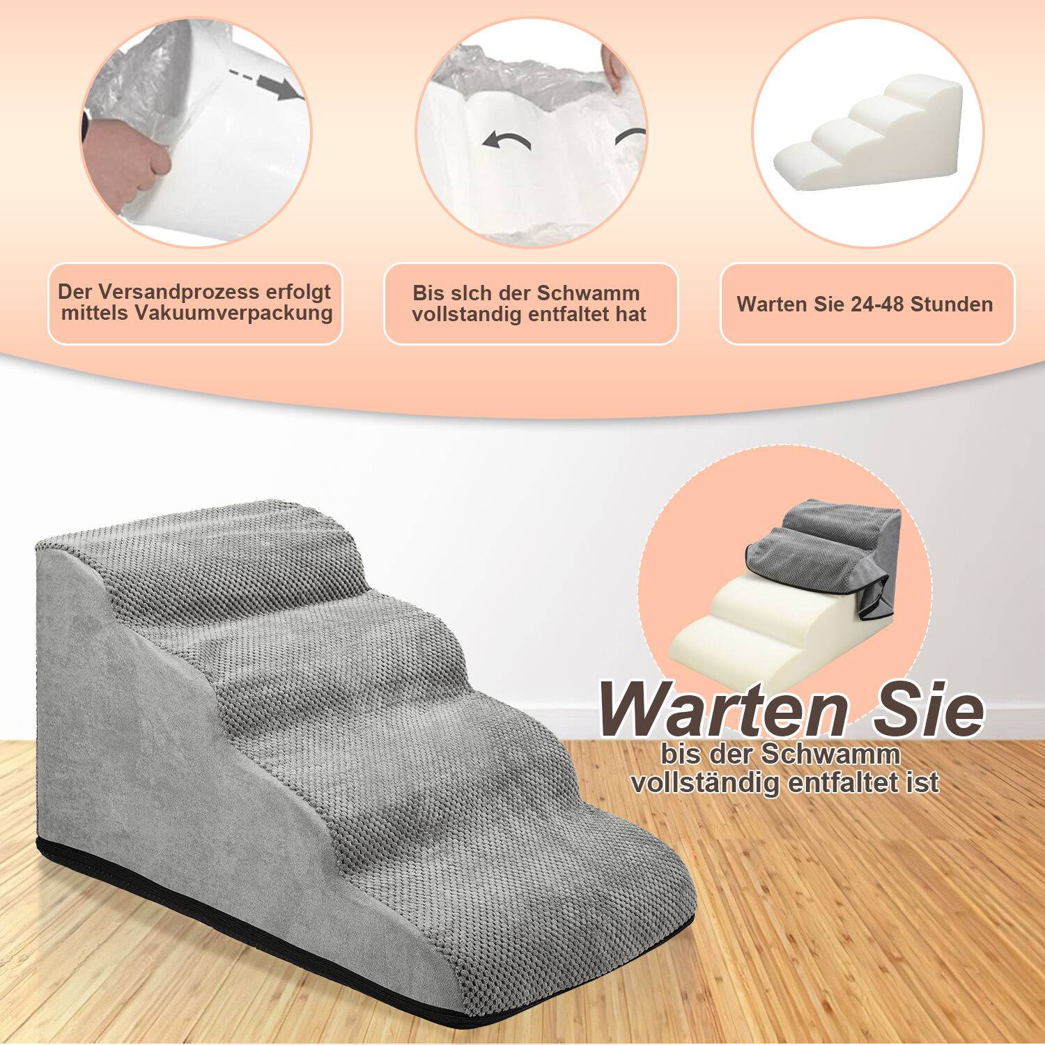 4-stufige Hundetreppe Rutschfeste Haustierrampe Treppen Hunderampe fuer Haustier Hundestufen Abnehmbar und waschbar