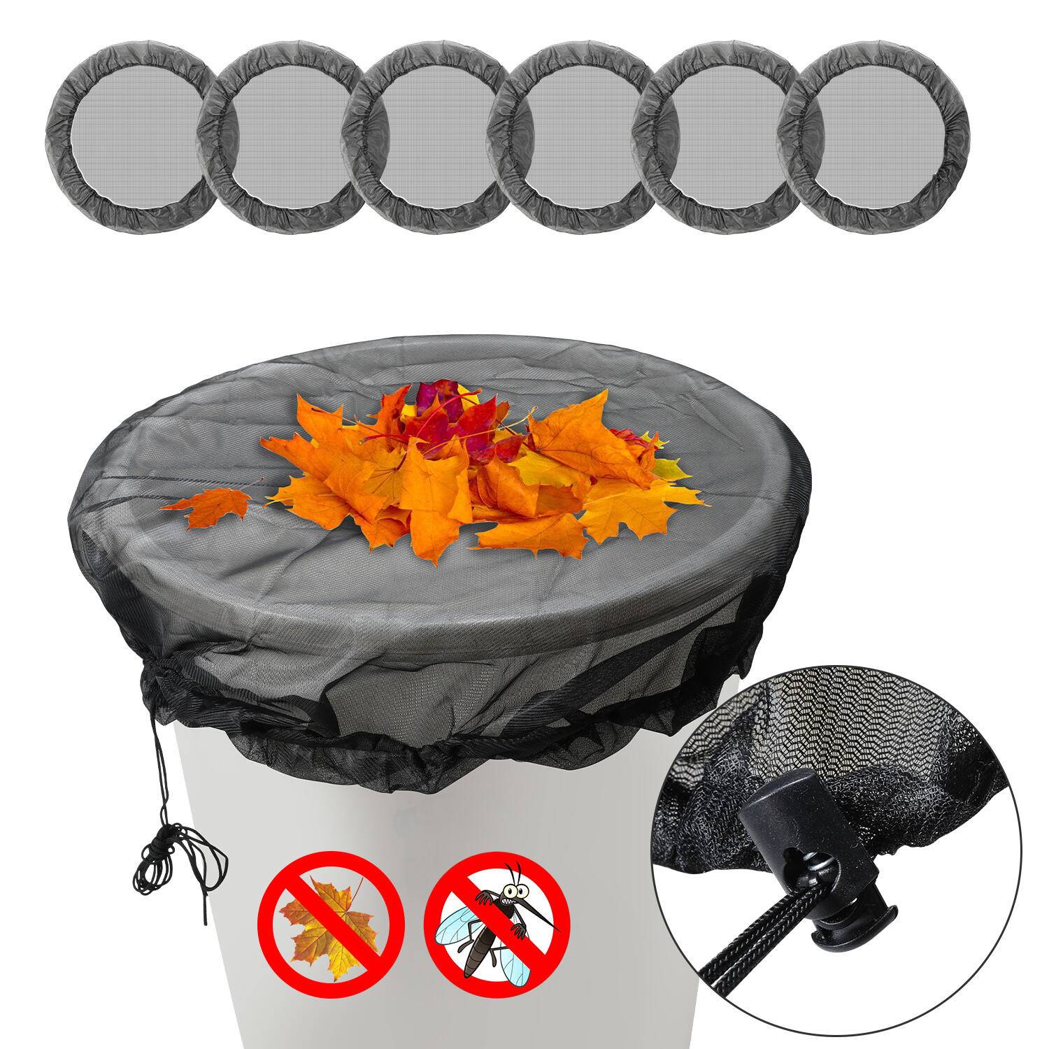 Regentonnen Netz 6 Stück Abdeckung für Regentonnen Rund - Regentonnen-Netz mit Zugkordel 95cm Regentonnen Netz