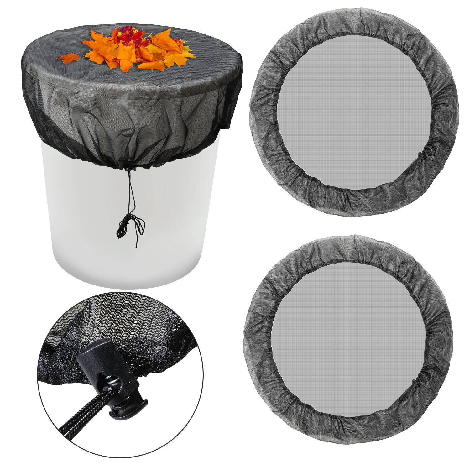 Abdeckung für Regentonne rund Ø 95 cm - Regentonnen-Netz mit Zugkordel 2x Regentonnen Netz