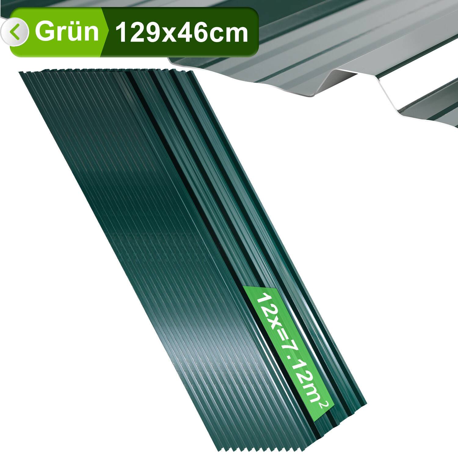 Trapezblech Dachpaneele 12/24/36 Stk 129x46cm, Verzinkter Stahl Profilblech Dachblech Wellblech - Grün 7㎡ 12x