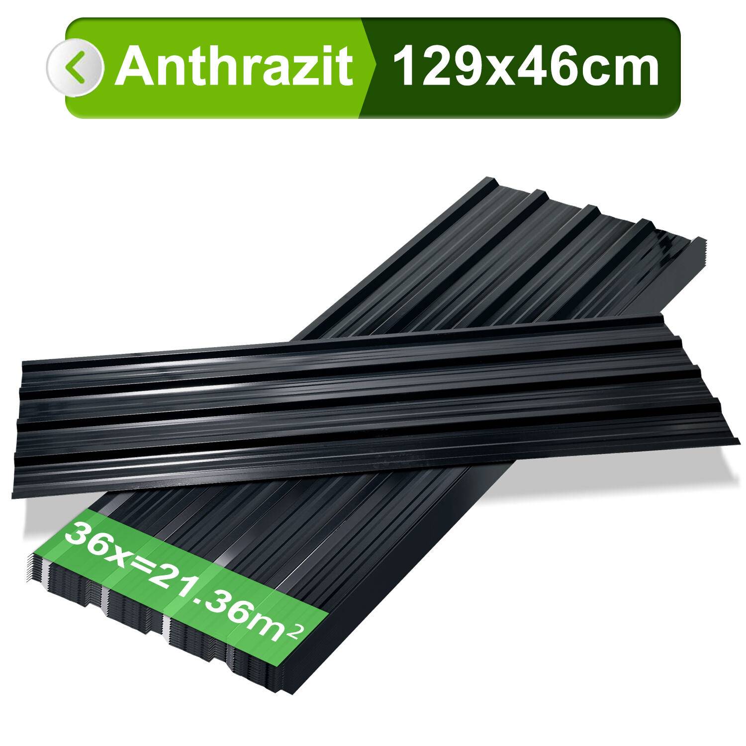 Trapezblech Dachpaneele 12/24/36 Stk 129x46cm, Verzinkter Stahl Profilblech Dachblech Wellblech - Anthrazit 21㎡ 36x
