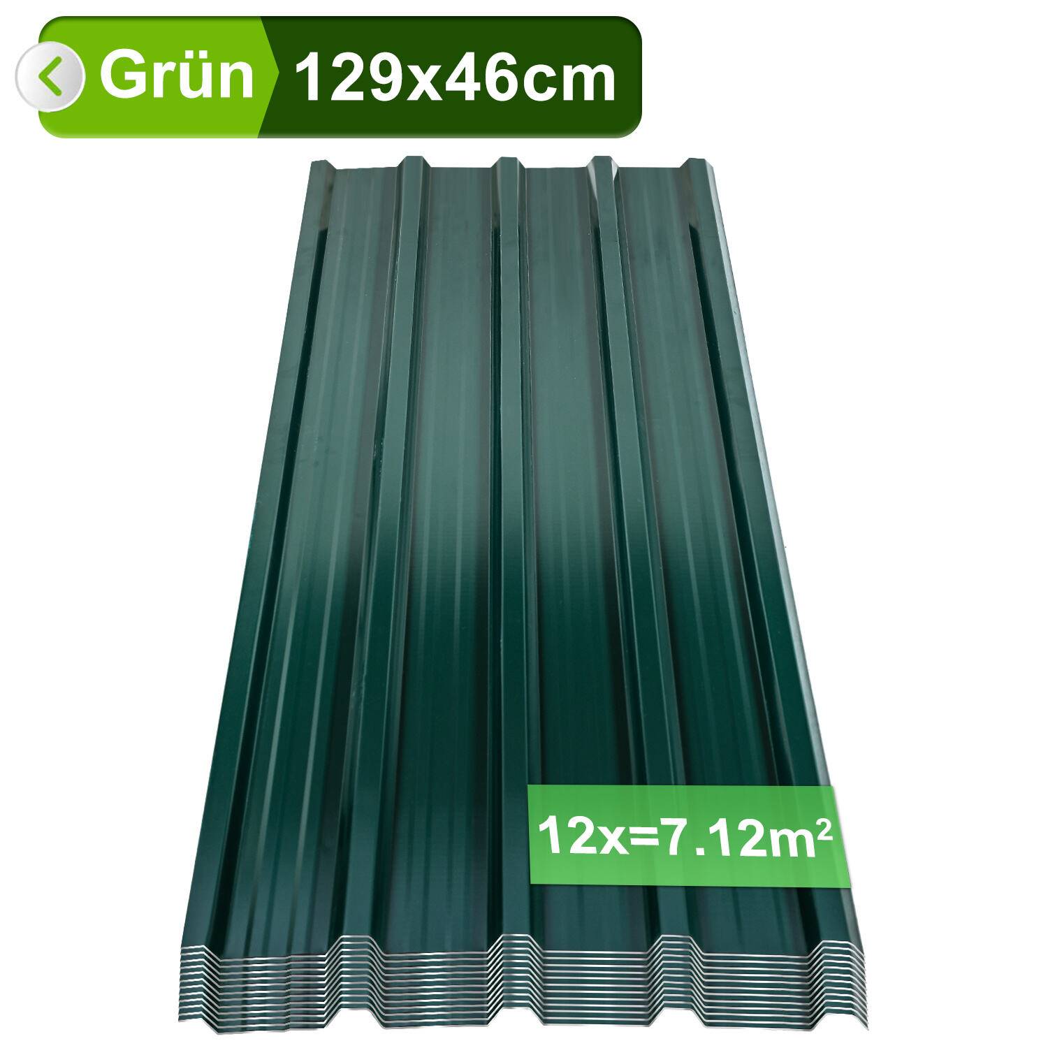 12/24/36x Trapezblech 129x46cm 7-21㎡ für Gerätehaus Metall Dachblech Profilblech Dachpaneele - 12x 7㎡ Grün