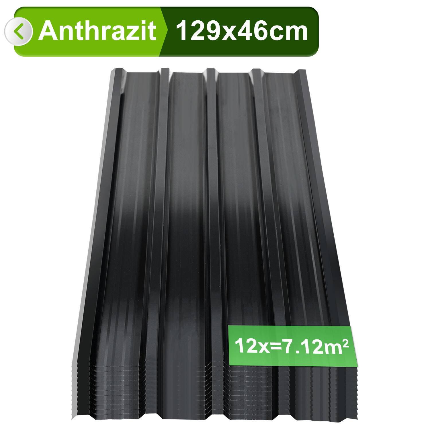 12/24/36x Trapezblech 129x46cm 7-21㎡ für Gerätehaus Metall Dachblech Profilblech Dachpaneele - 24x 14㎡ Grün