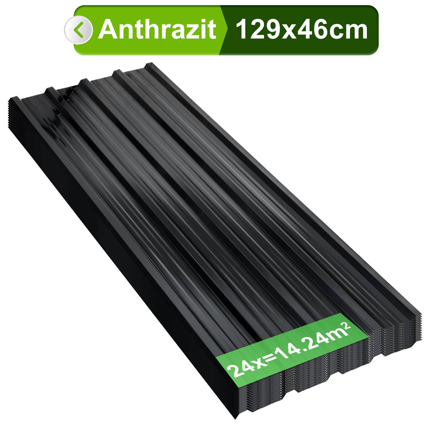 12/24/36x Trapezblech 129x46cm 7-21㎡ für Gerätehaus Metall Dachblech Profilblech Dachpaneele - 12x 7㎡ Anthrazit