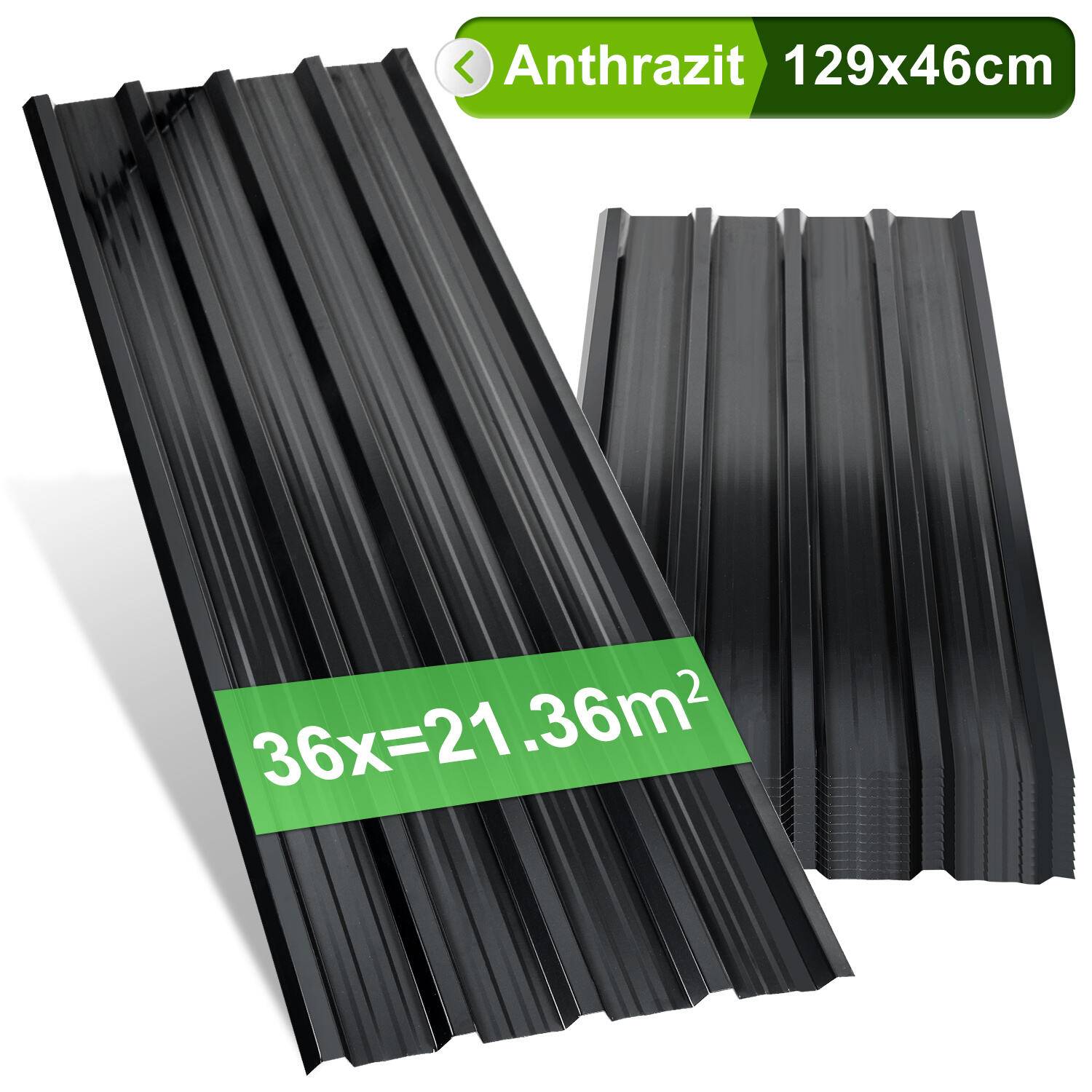 12/24/36x Trapezblech 129x46cm 7-21㎡ für Gerätehaus Metall Dachblech Profilblech Dachpaneele - 36x 21㎡ Anthrazit