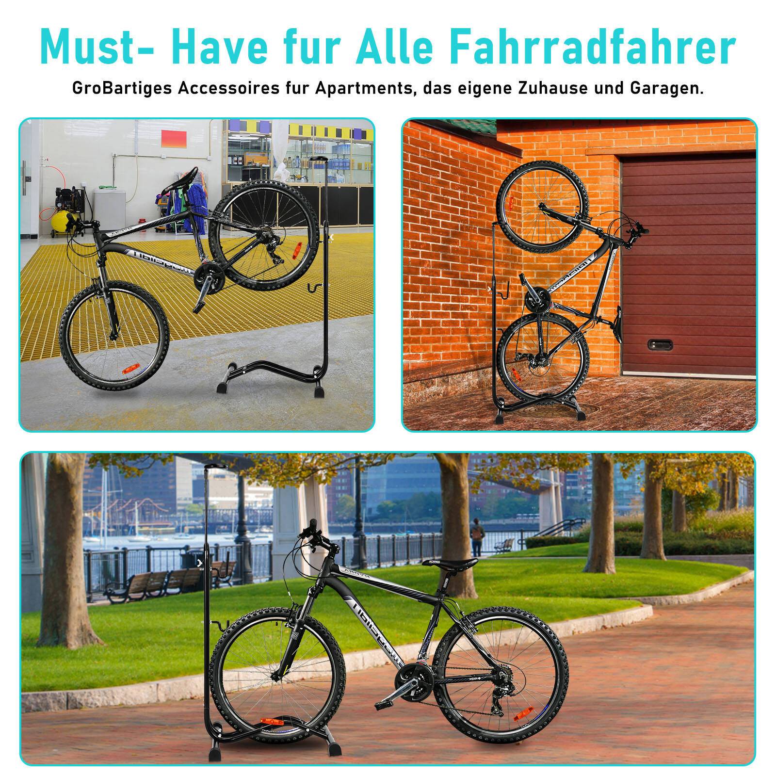 Fahrradständer Boden Fahrradhalter für Vorderrad oder Hinterrad Radständer 3 Funktionen 20 bis 27.5 Zoll
