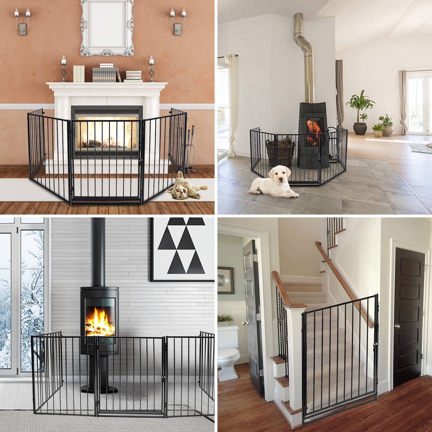 Kaminschutzgitter 5x Absperrgitter Tierschutzgitter Ofenschutzgitter Sicherheitstür 300x75cm Schwarz