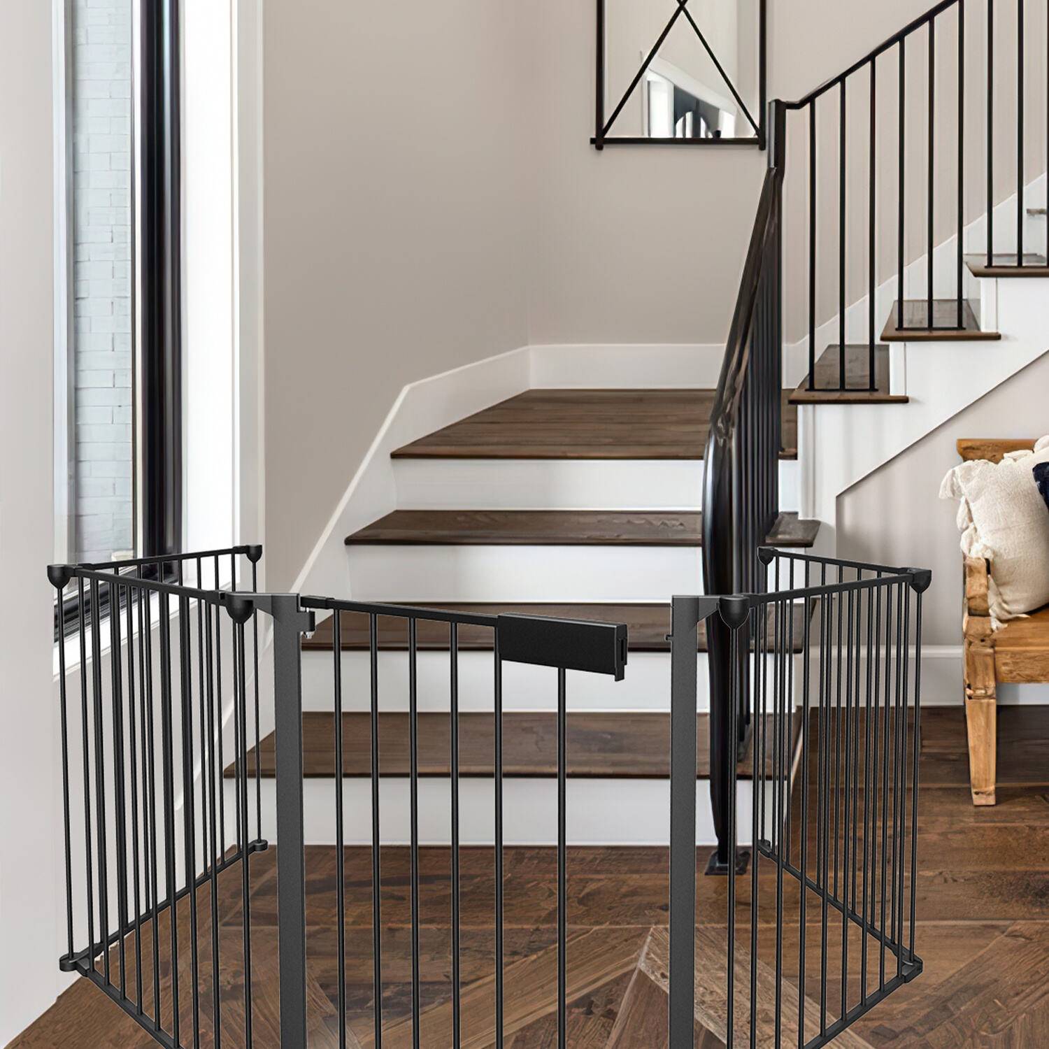 Kaminschutzgitter 5x Kamingitter 310x75cm Kinderschutzgitter Absperrgitter Schutzgitter Ofenschutzgitter Laufstall Türschutzgitter schwarz