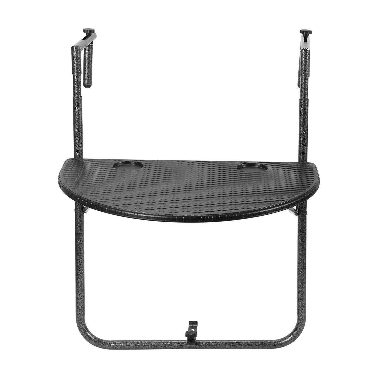 Balkonhängetisch Gartentisch Balkontisch Hängetisch klappbar 64x60x83.5cm mit 3 Höhenverstellbar, Tischplatte 60x40 cm, in Rattan-Optik, Schwarz