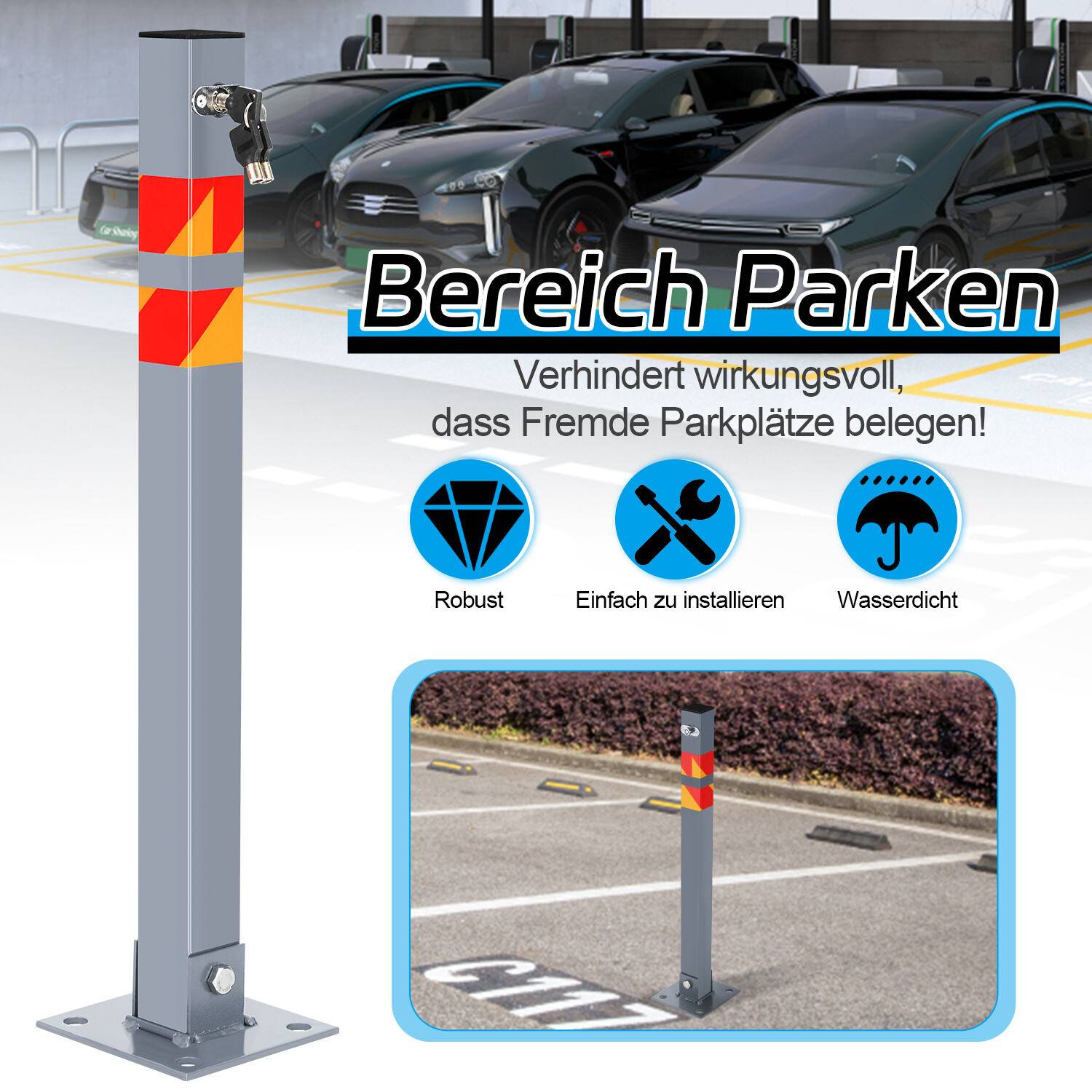 Absperrpfosten 1x Parkplatzsperre Klappbar universell Parkpfosten Absperrung