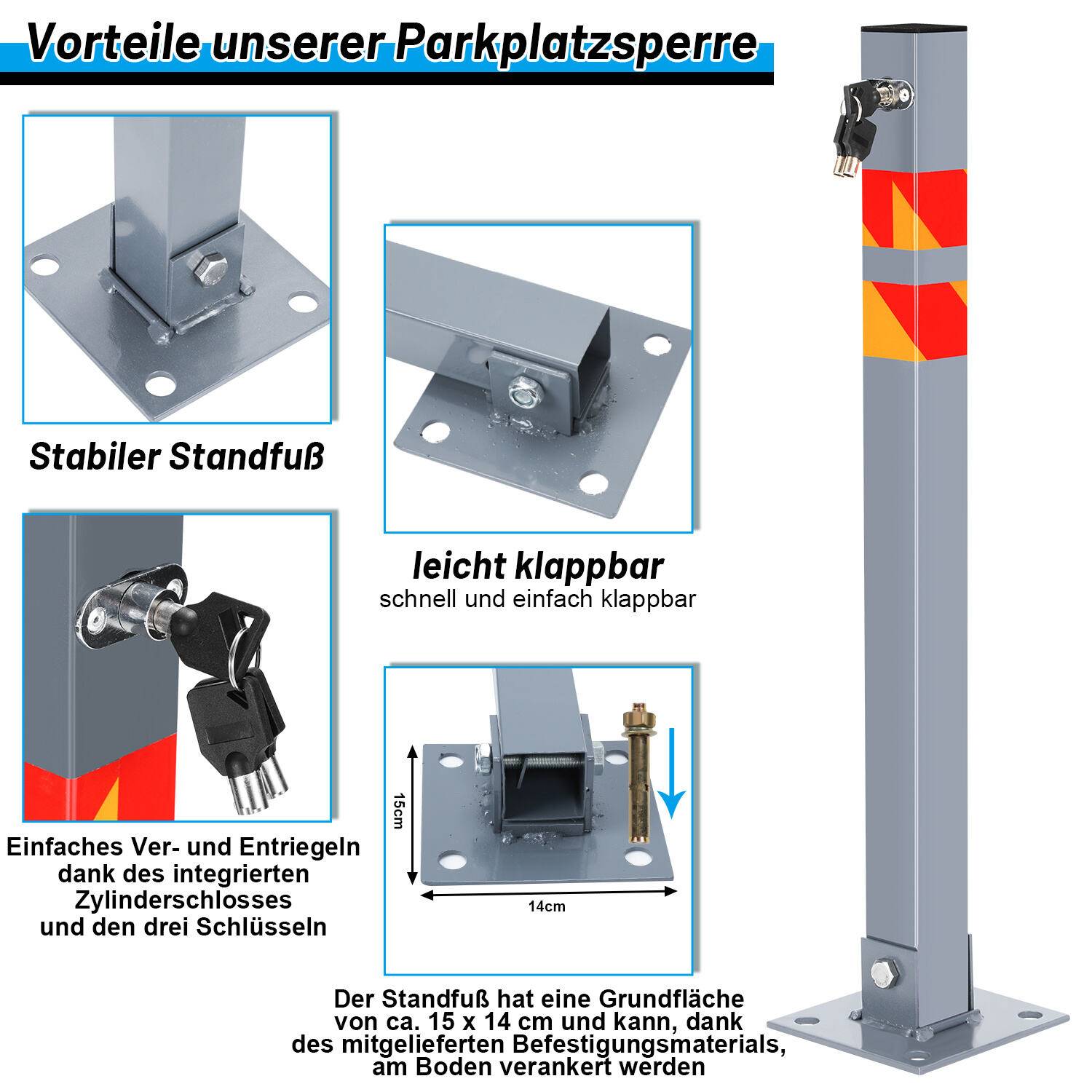 Absperrpfosten 5x Parkplatzsperre Klappbar universell Parkpfosten Absperrung
