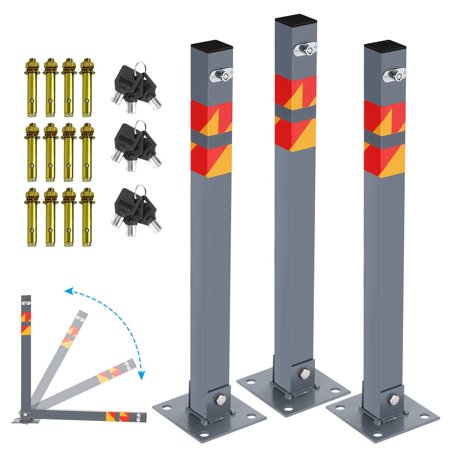 Absperrpfosten 3x Parkplatzsperre Klappbar universell Parkpfosten Absperrung
