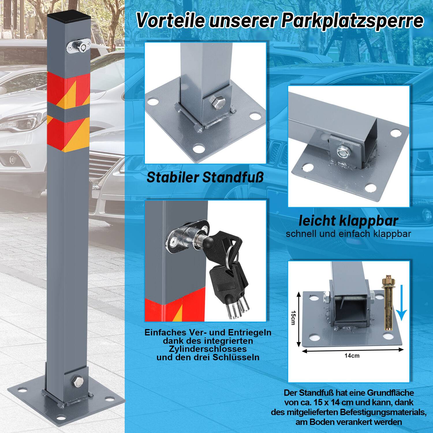 Absperrpfosten 3x Parkplatzsperre Klappbar universell Parkpfosten Absperrung