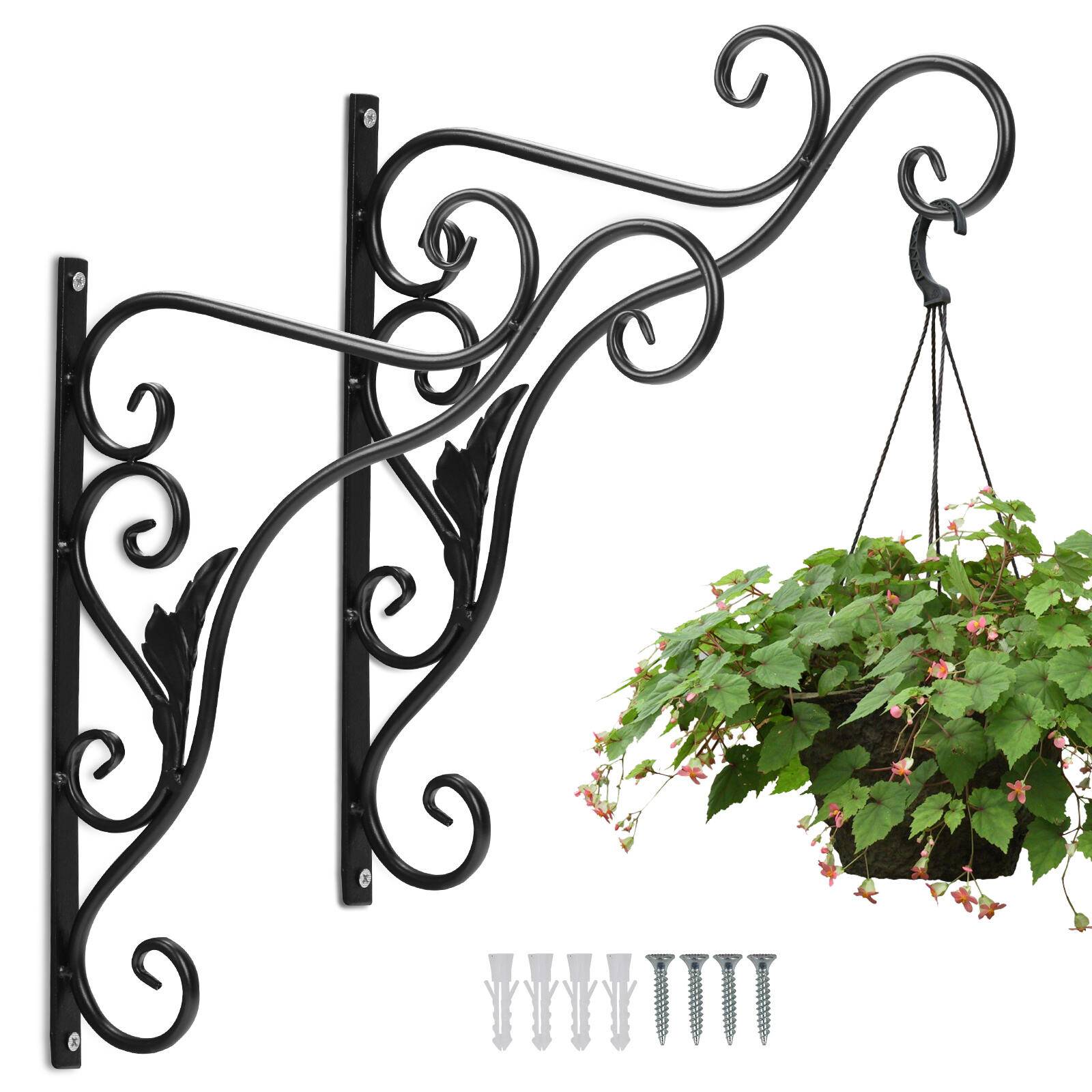 2 Stück Haken Wandhalterung Blumenampel Landhaus Gusseisen Konsole Regal Aufhänger Wandhaken Blumenhaken Laternenhalter Blatt 35 cm