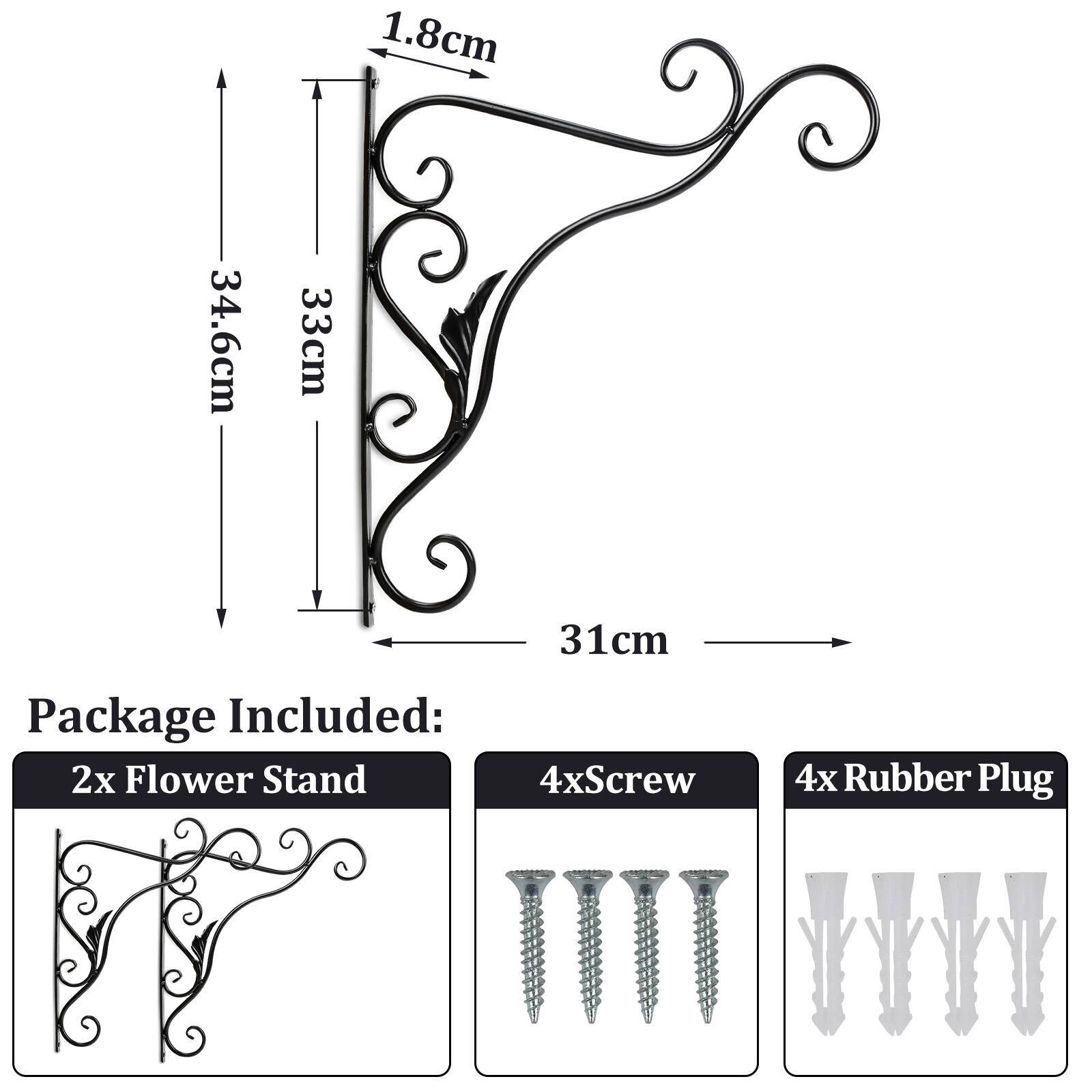 2 Stück Haken Wandhalterung Blumenampel Landhaus Gusseisen 35 cm Konsole Regal Aufhänger Wandhaken Blumenhaken Laternenhalter Blatt