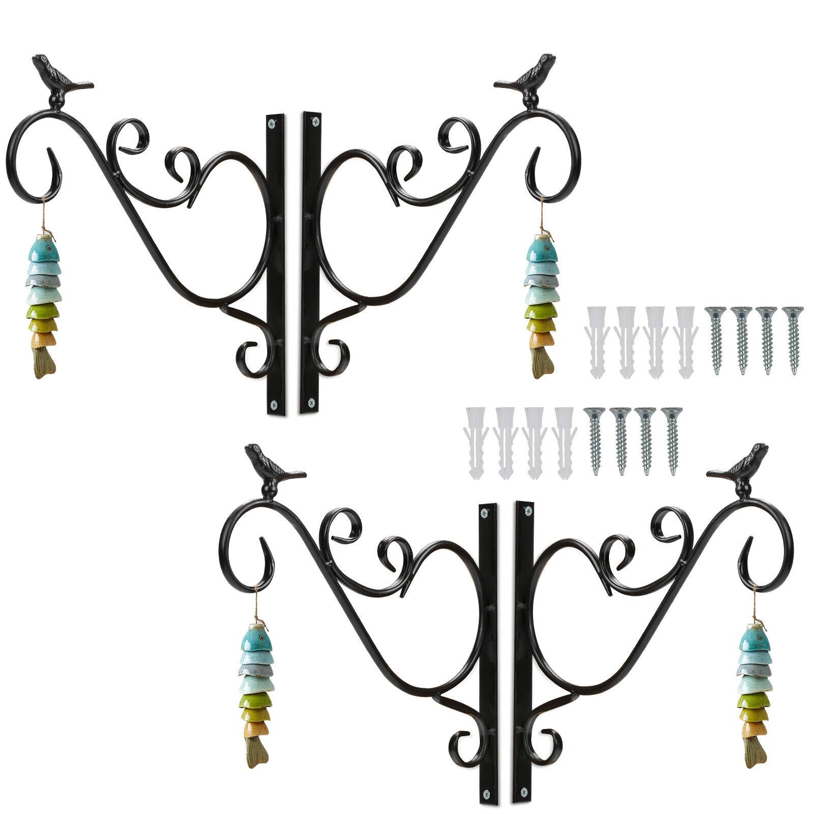 4 Stück Haken Wandhalterung Blumenampel Landhaus Gusseisen Konsole Regal Aufhänger Wandhaken Blumenhaken Laternenhalter Vogel 26 cm