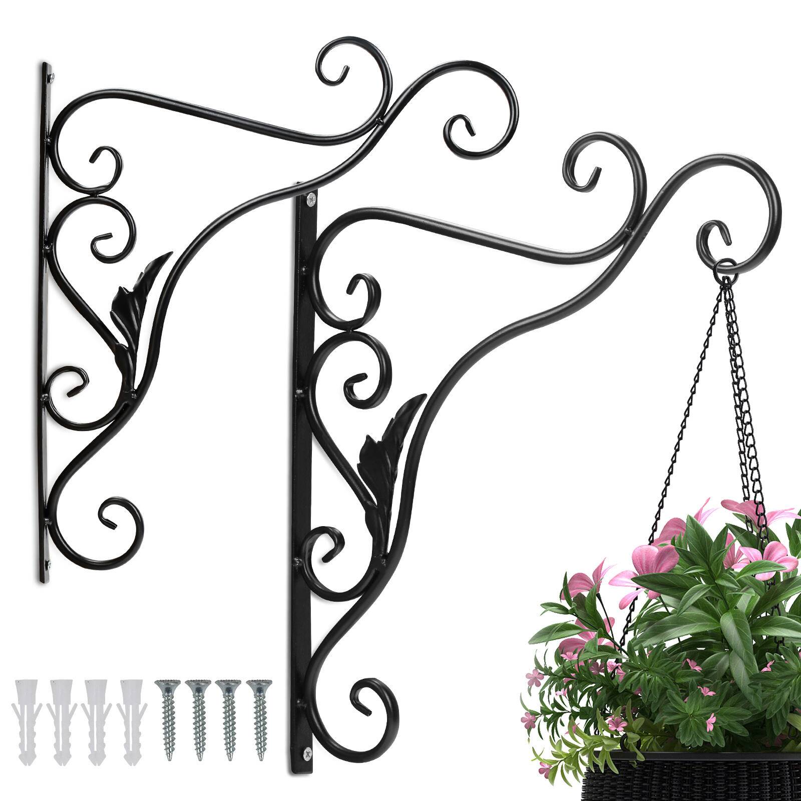 2 Stück Haken Wandhalterung Blumenampel Landhaus Gusseisen 35 cm Konsole Regal Aufhänger Wandhaken Blumenhaken Laternenhalter Blatt