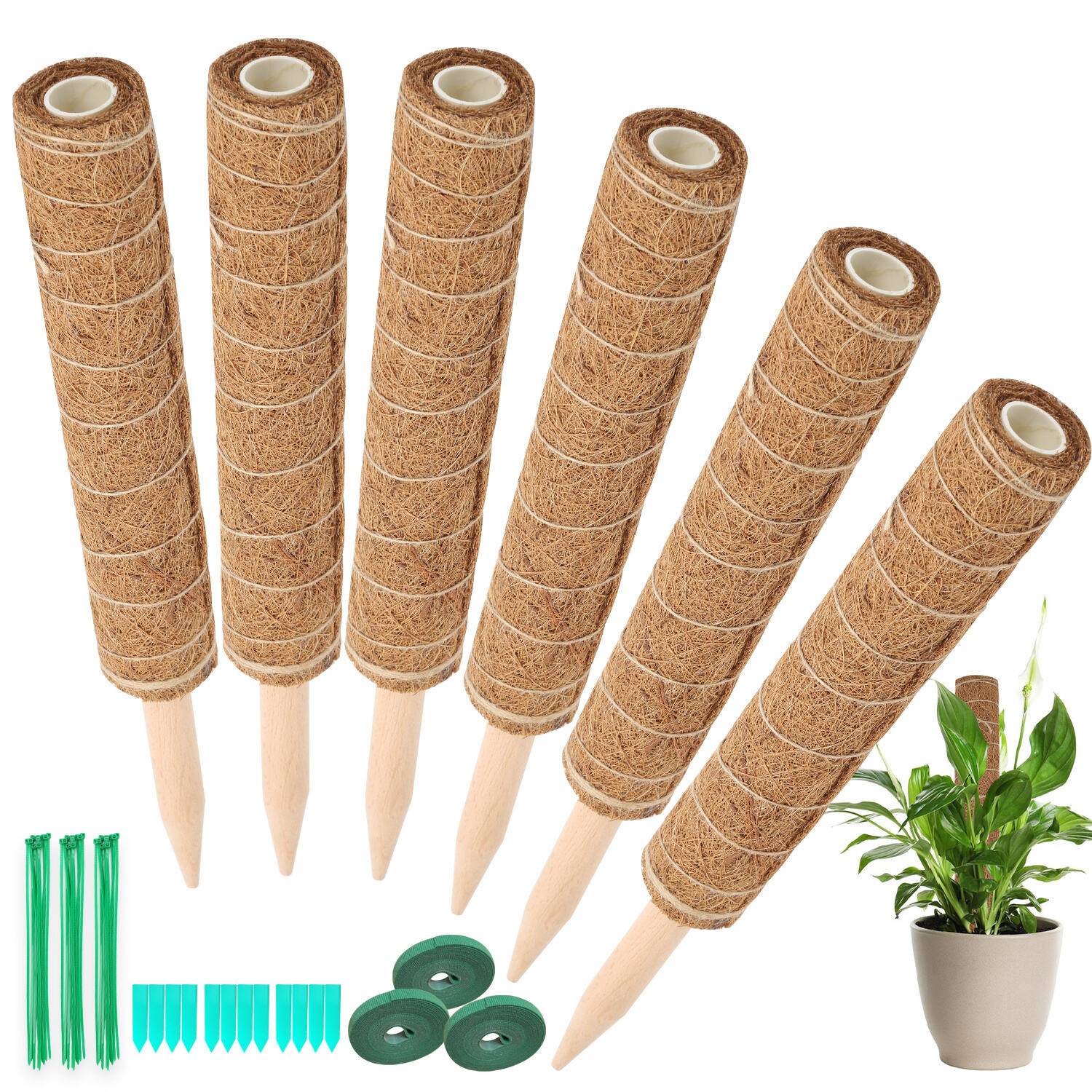 6x Kokos Pflanzstab 40cm Rankstab Moosstab Rankhilfe Kokosfaserstab Kokosstab verlängerbar Haus Garten