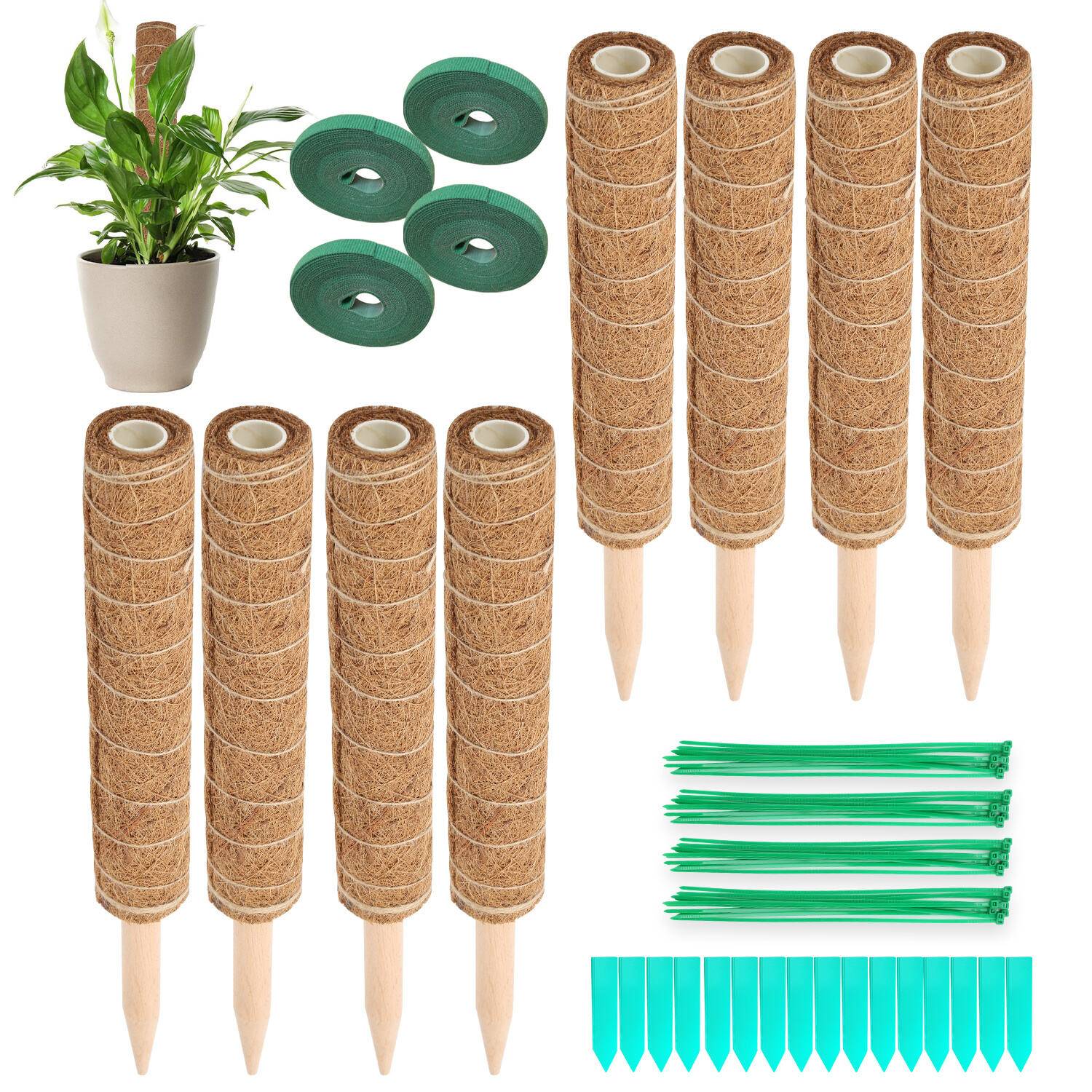 8x Kokos Pflanzstab 40cm Rankstab Moosstab Rankhilfe Kokosfaserstab Kokosstab verlängerbar Haus Garten